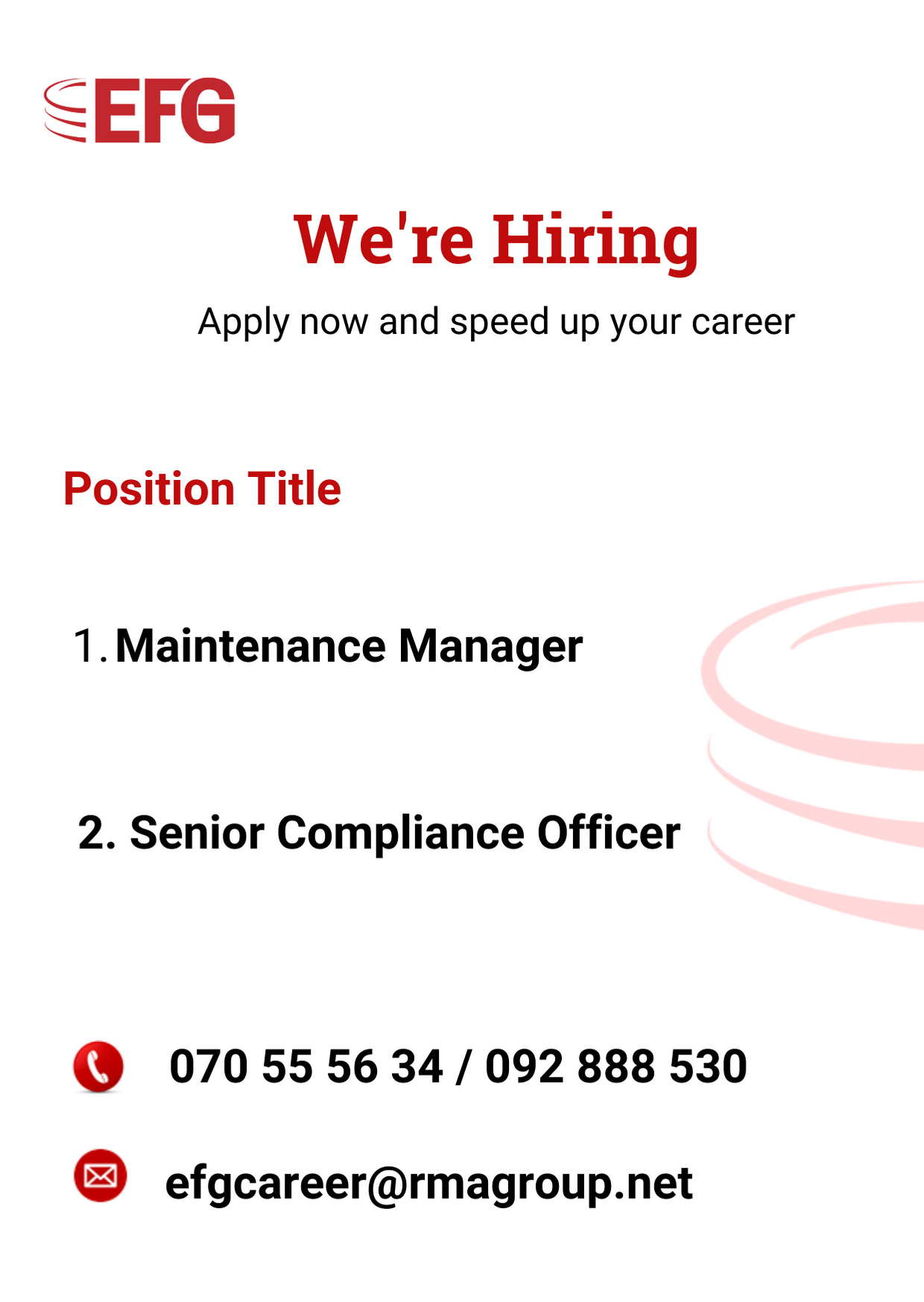 EFG - Exciting job opportunity from EFG ! As our businesses keep moving ...