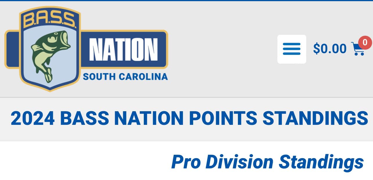 South - Point standings for the 2024 South Carolina Bass Nation trail ...