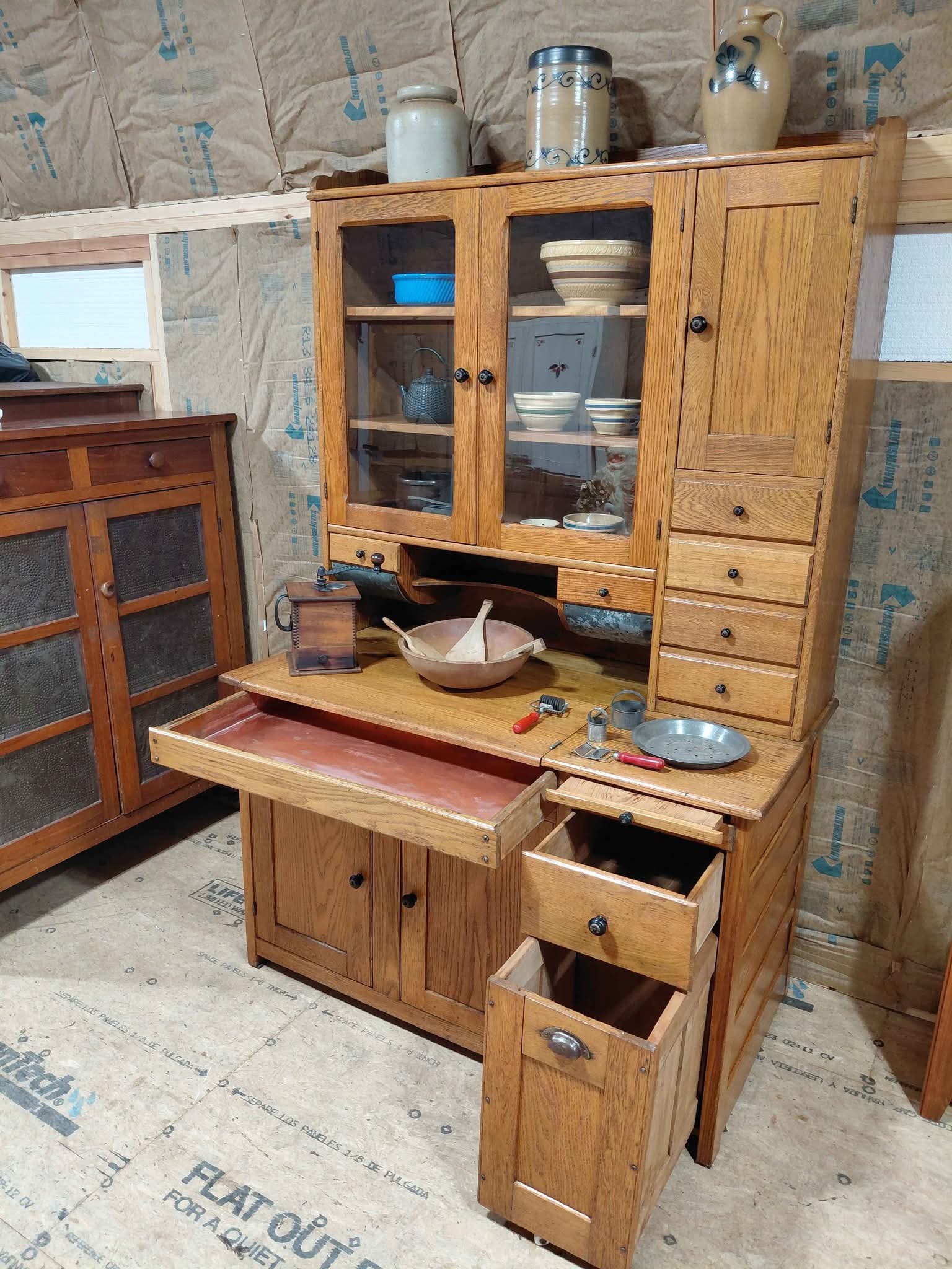 1904 OAK HOOSIER ORGINIAL COPPER DRYSINK AND ORGINIAL HARDWARE ...