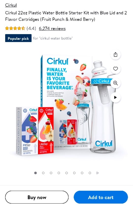 Cirkull 22oz Plastic Water Bottle Starter Kit – Blue Lid With Fruit Punch & Mixed Berry Flavor Cartridges, Perfect For Daily Hydration