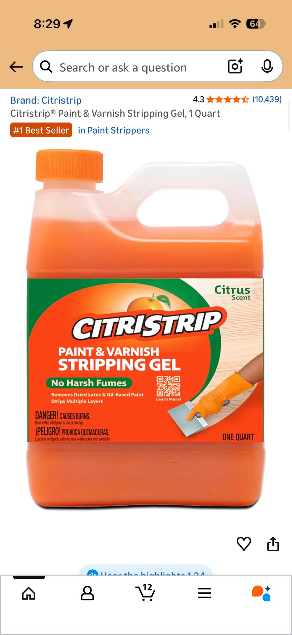 CITRISTRIP Safer Paint and Varnish Stripping Gel 32 Oz Citrus