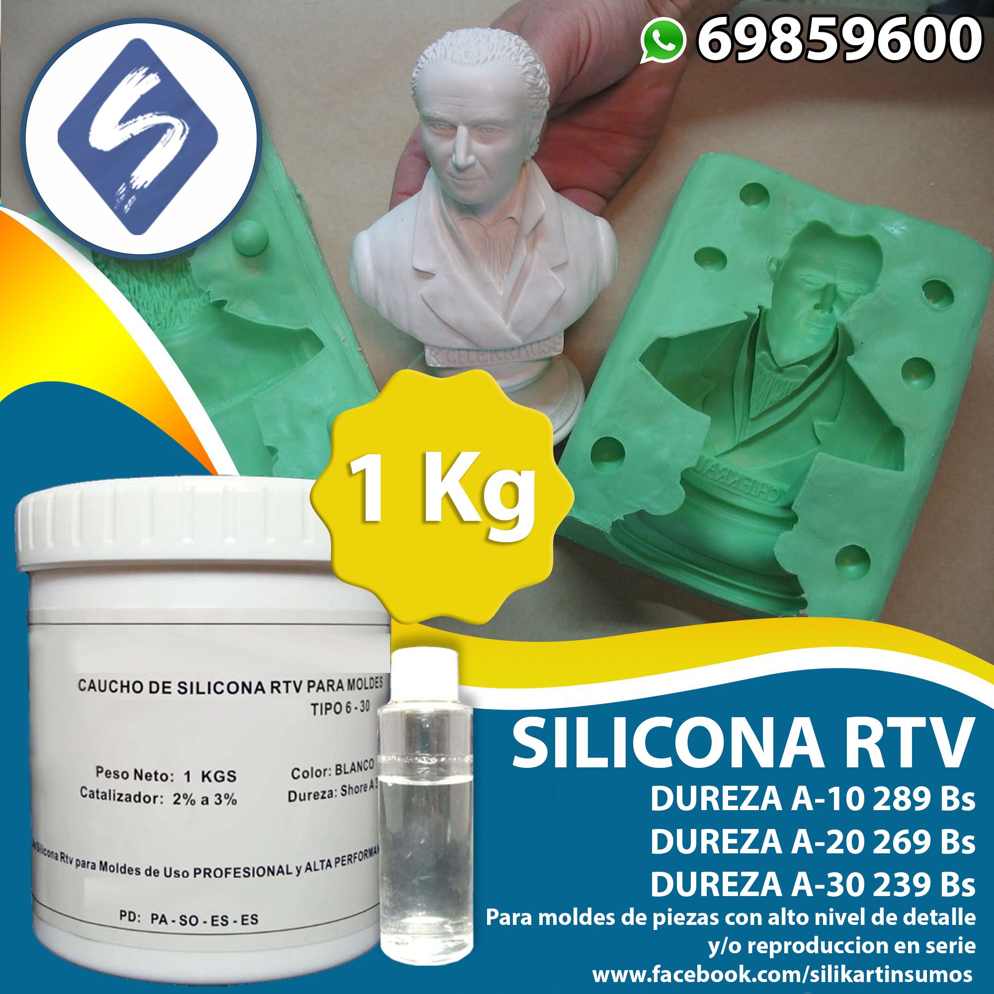 Silikart Insumos - 💢 Caucho Silicona RTV para MOLDES 1 Kg + Catalizador ...