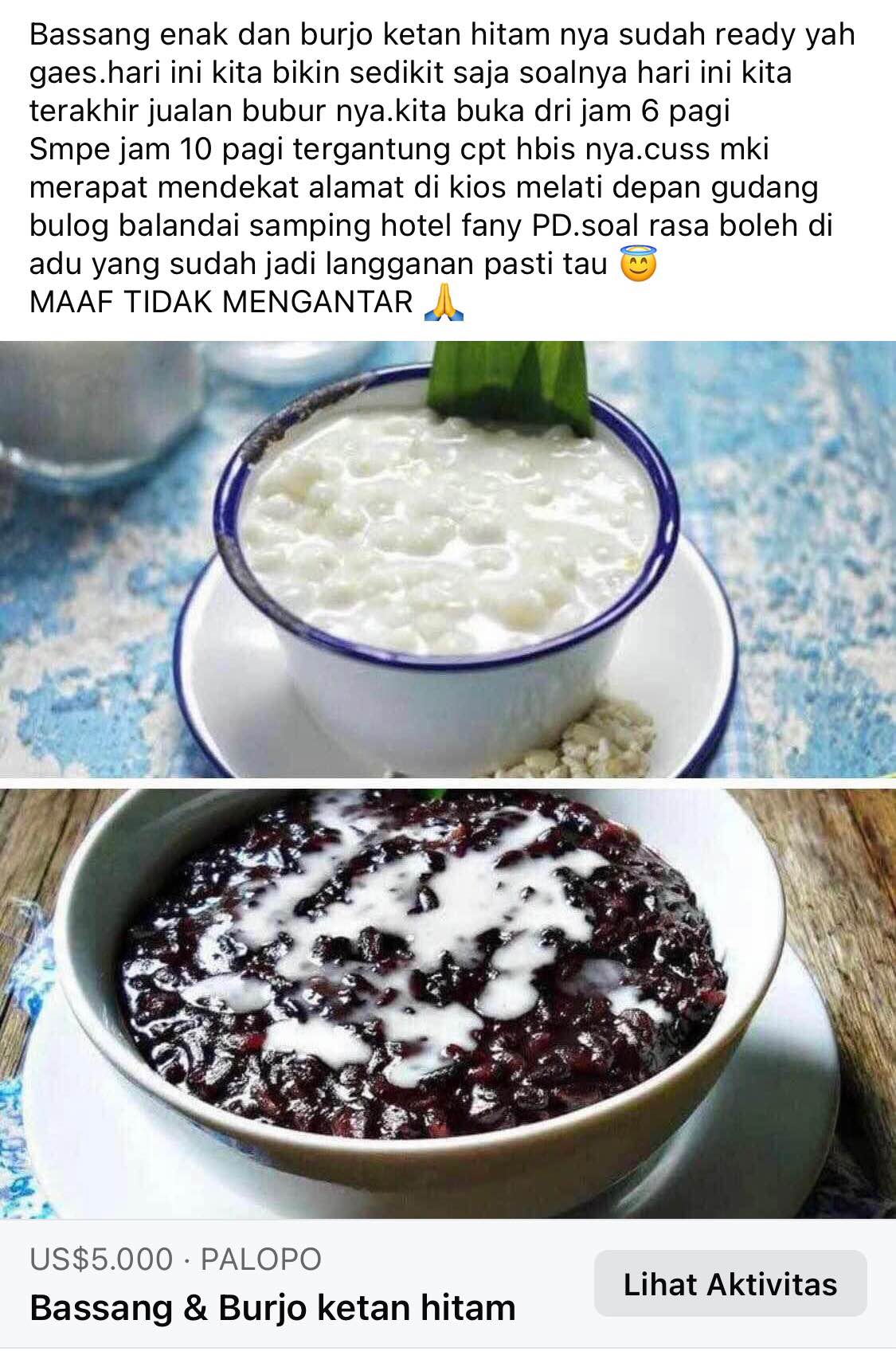 PALOPO DAGANG ONLINE | Sudah ready bassang enak dan burjo ketan hitam ...