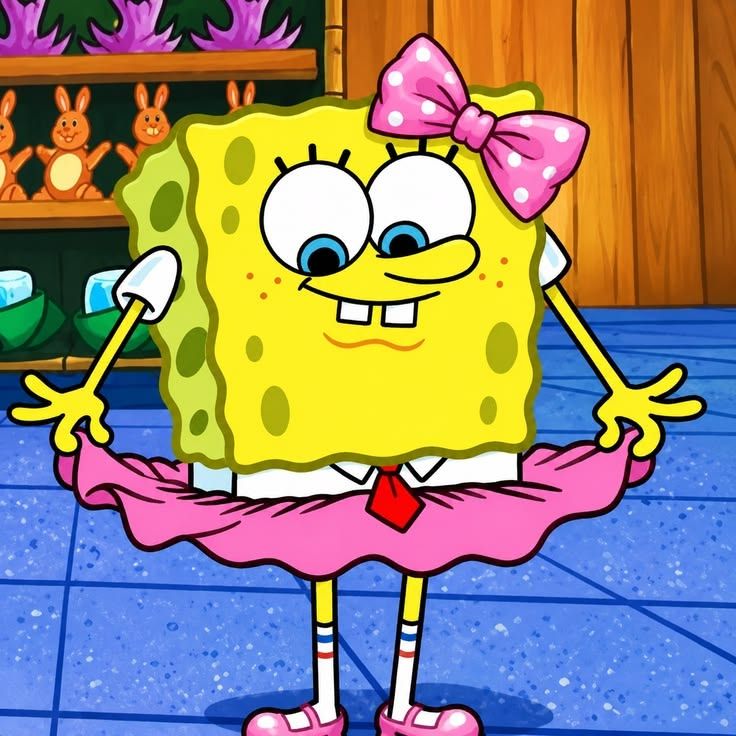 Why does SpongeBob wear a pink skirt and ribbon?