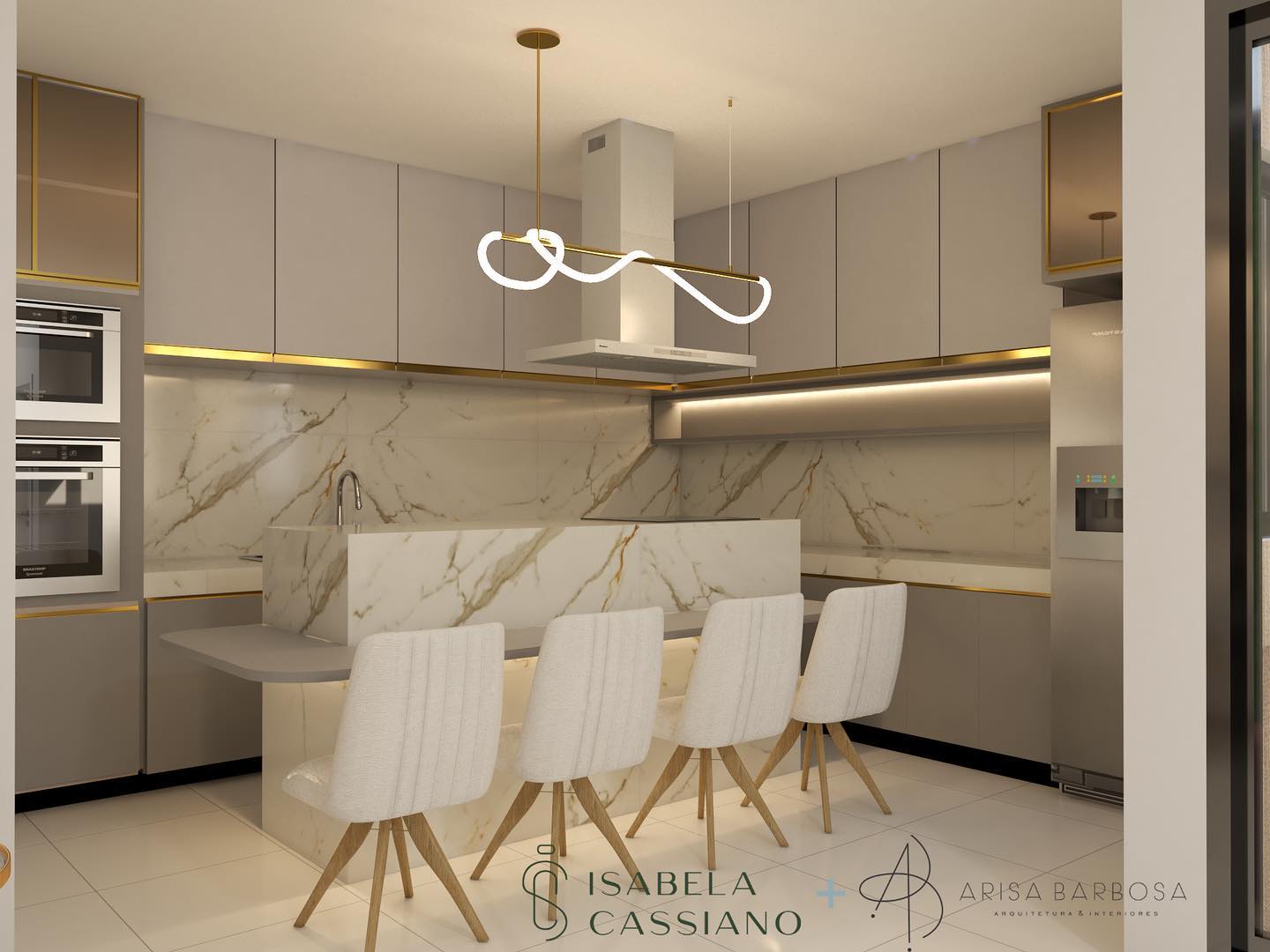 Cozinha integrada com ilha e bancada de... - arisaarquitetura