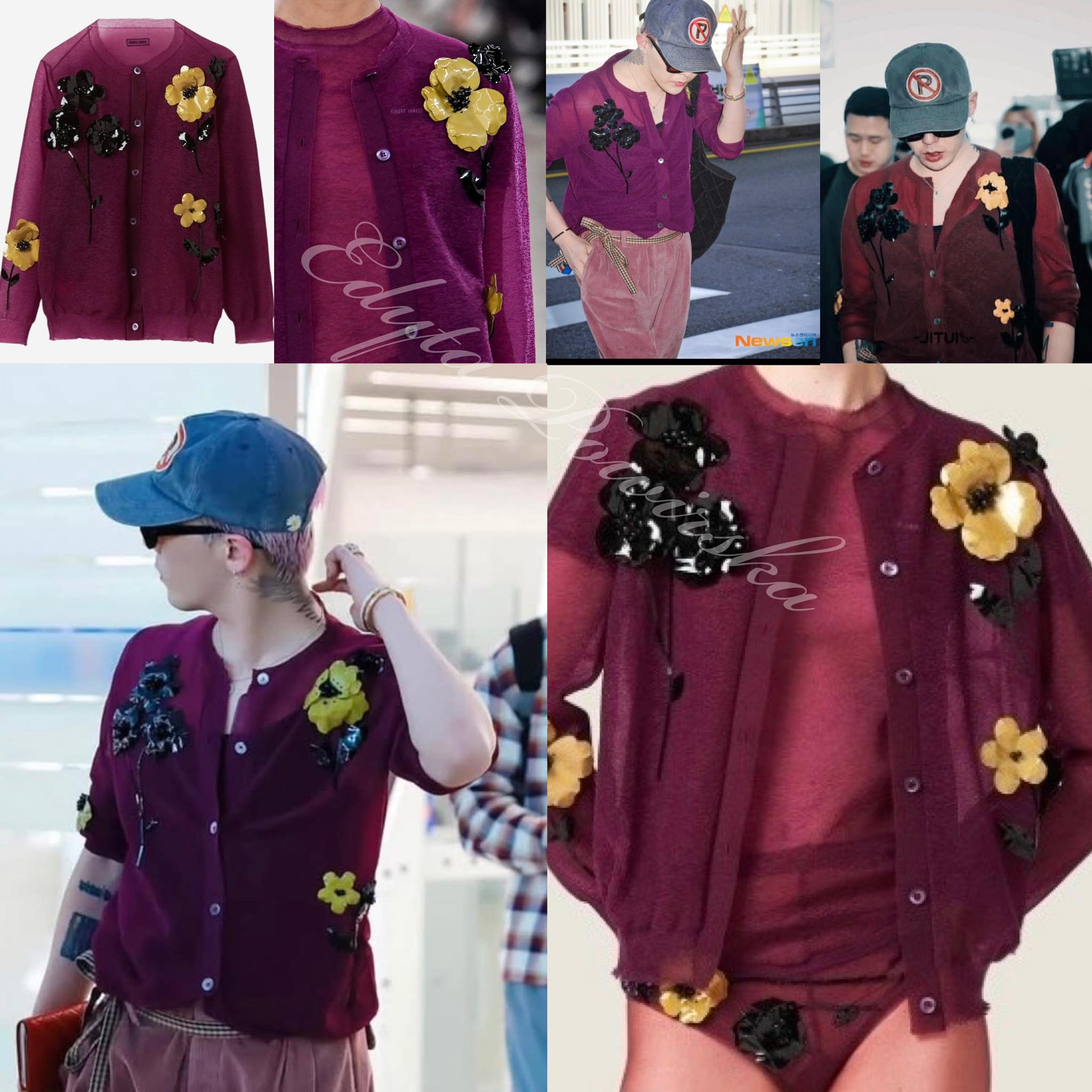 GD loves Miu Miu . Today he put on a nylon cardigan Miu Miu Mauve
