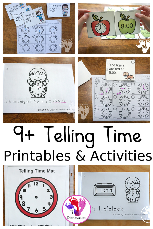 3 Dinosaurs - 9+ Telling Time Printables & Activities A...