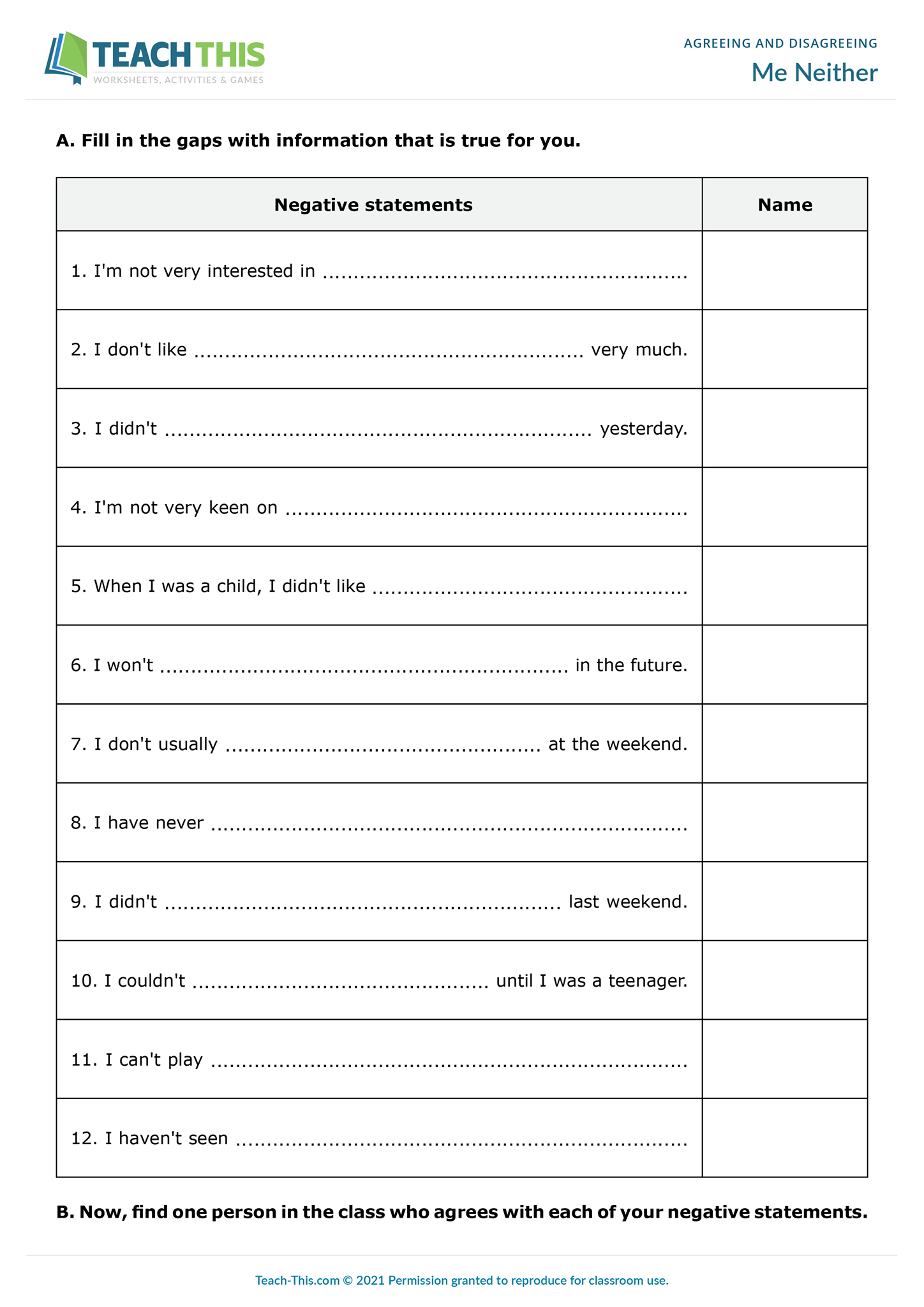 Teach-This.com - Me Neither ESL Neither and Nor Activity
