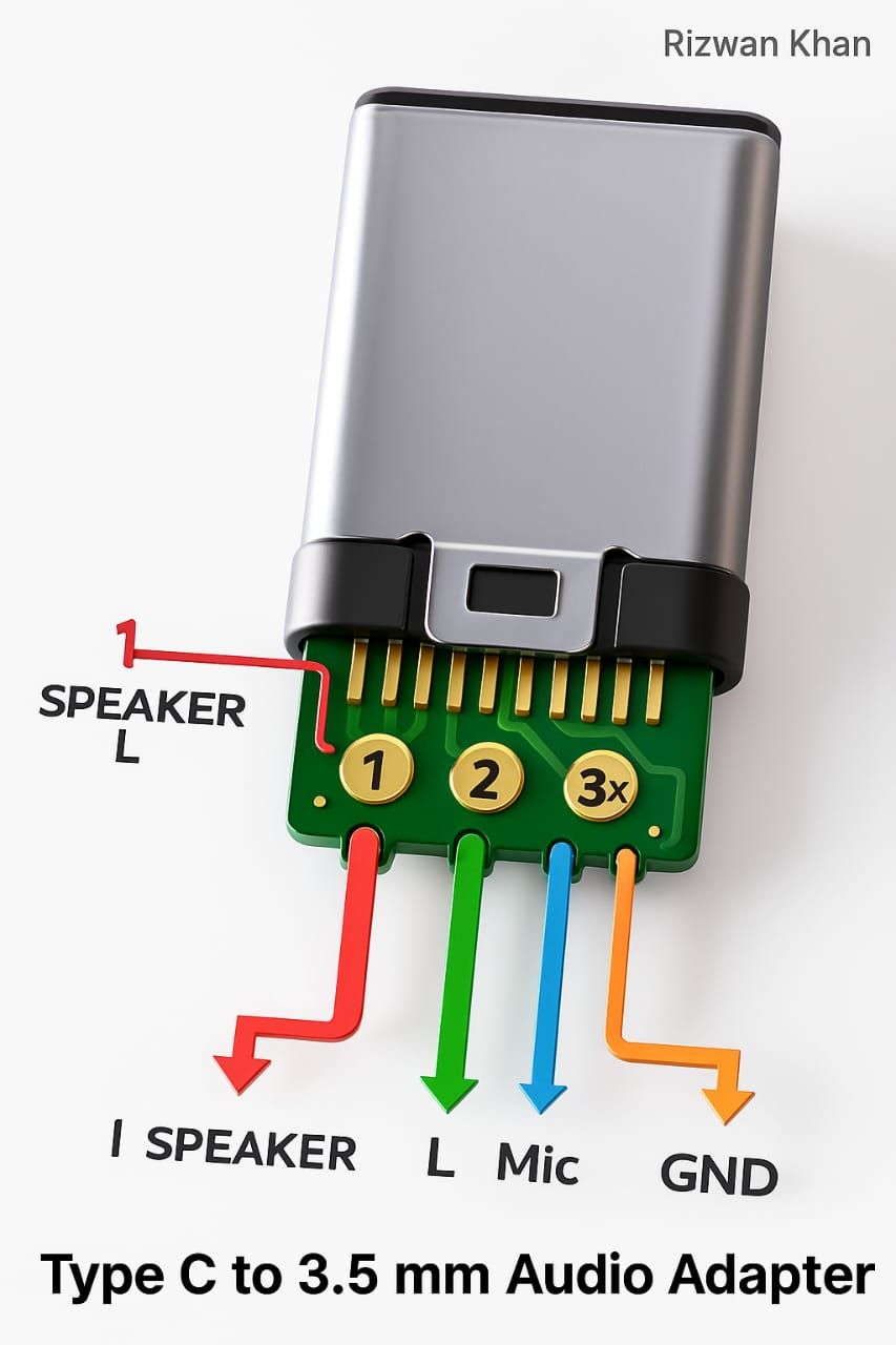 Rizwan - Type-C to 3.5 mm audio adapter. It illustrates the internal ...