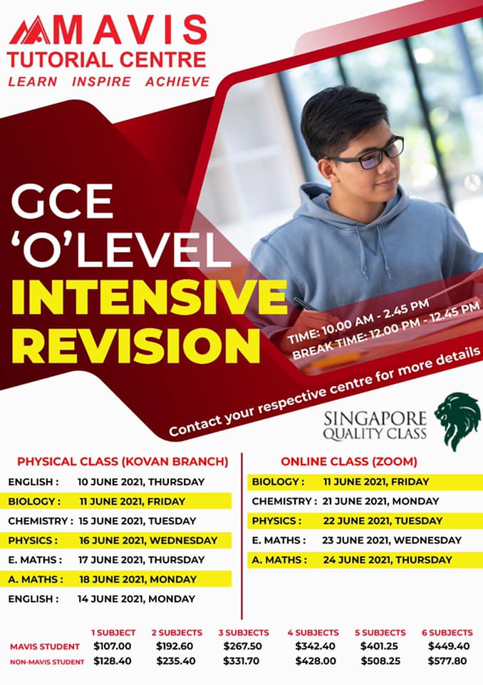 O level June intensive programme... - Mavis Tutorial Centre