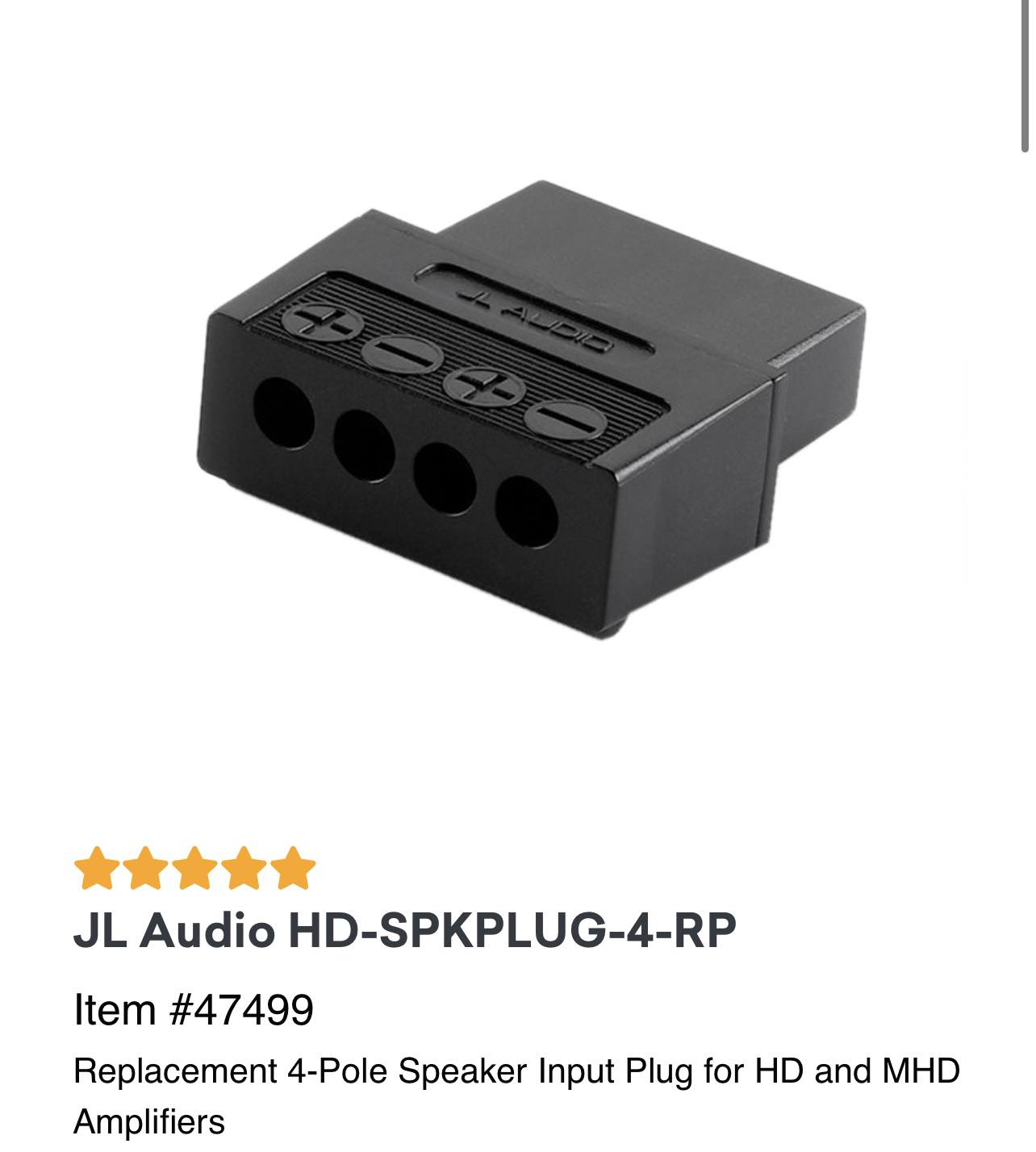 5-Pin Speaker High Hi-Level Input Plug JL AUDIO JX250 JX360 JX400 JX500