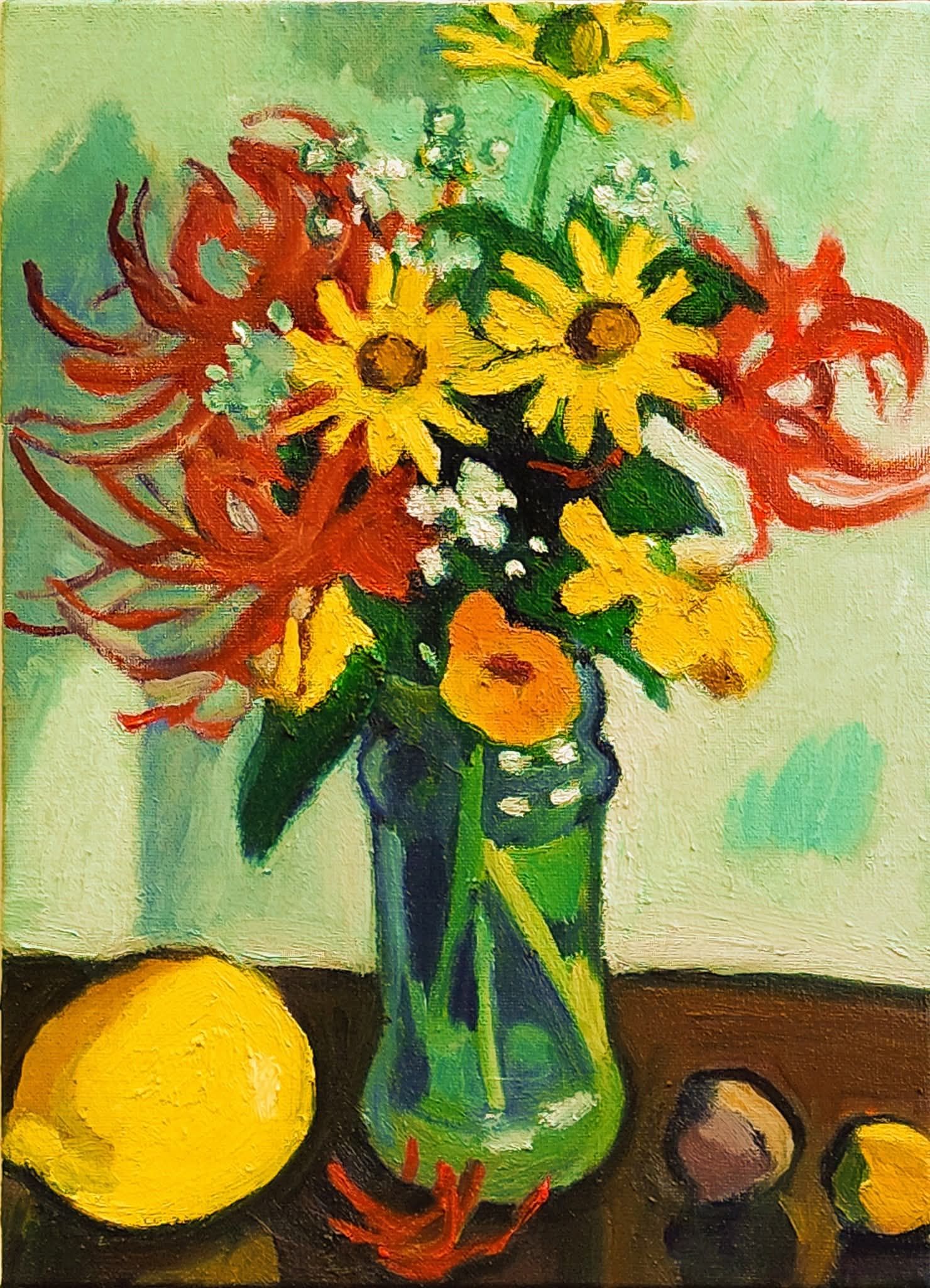グラスのある静物 ( 2 ) ] 22 x 17 cm 紙にインク墨と水彩 2024 花見