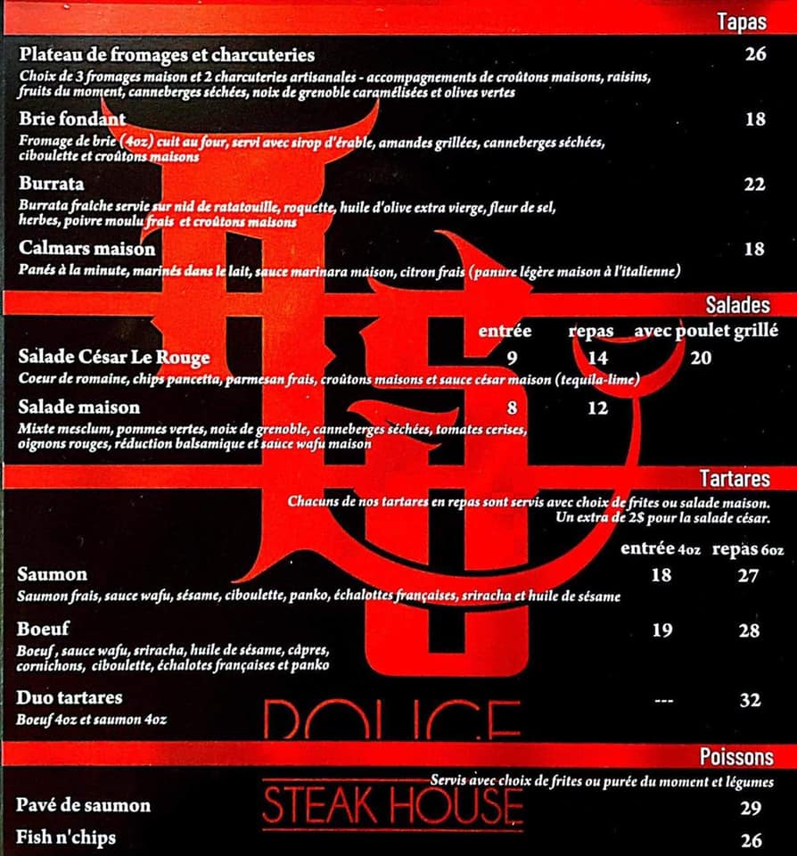 Voici le nouveau menu du... - Rouge Steakhouse Évènements