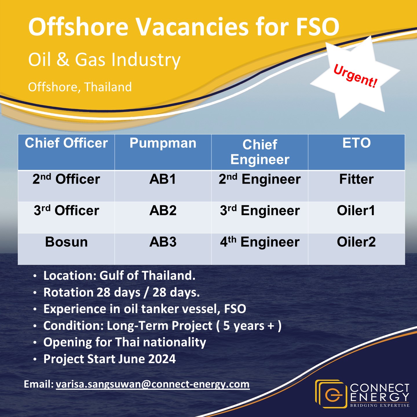 Connect Energy Thailand - WE ARE HIRING ..Many Positions for FSO (30 ...