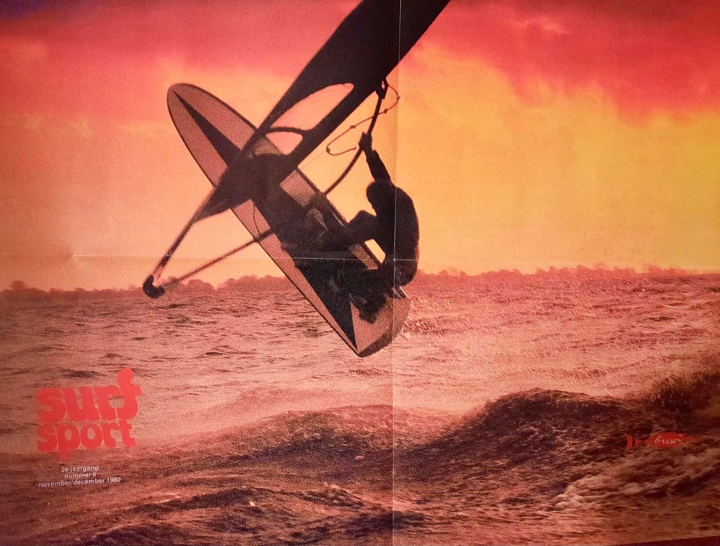 Windsurfer brochure, ca. 1980: Kelby Anno trick sailing with Matt 
