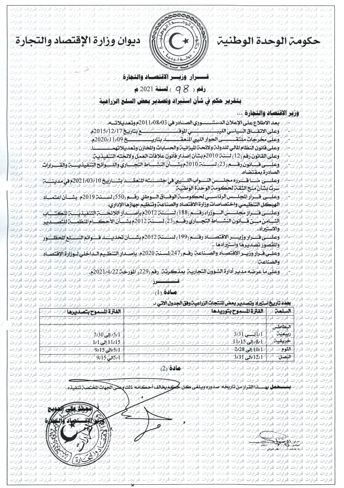 قرار وزير الإقتصاد... - وزارة الإقتصاد والتجارة - ليبيا | Facebook