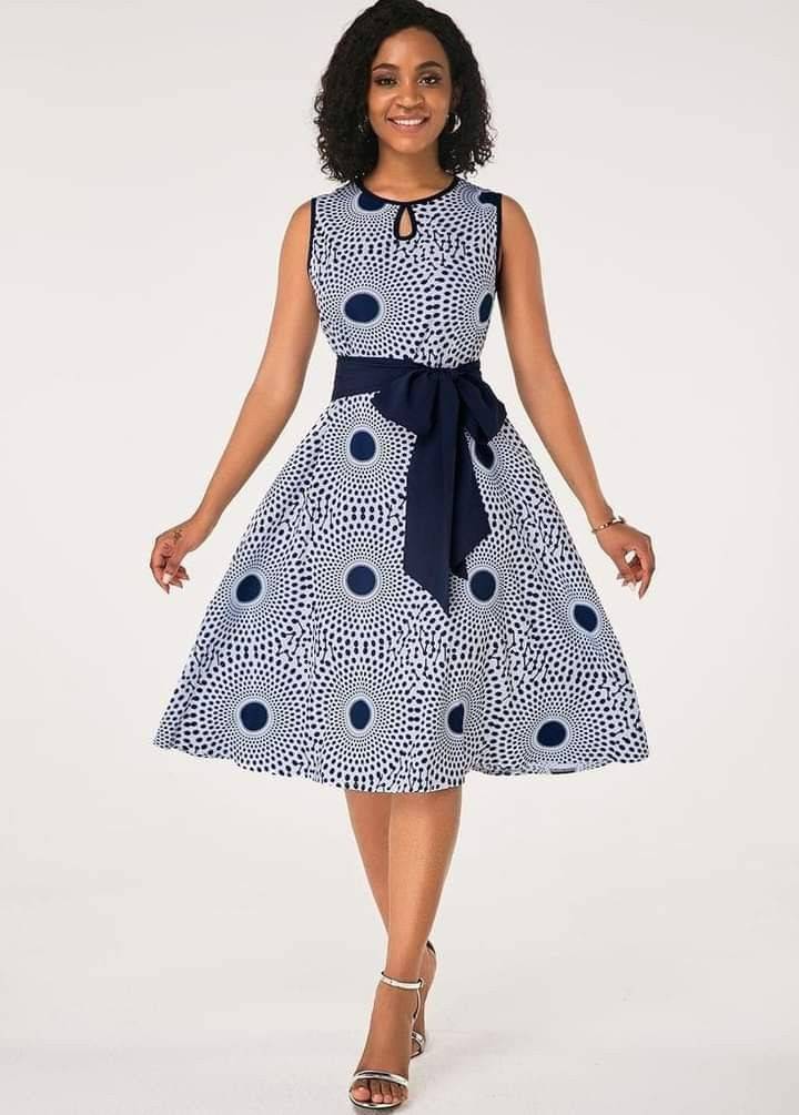 open lace back dress CHIDINMA Short Blue Blossom 2-Type Style Ankara Peplum Dress  Regal  Exquisite Designs