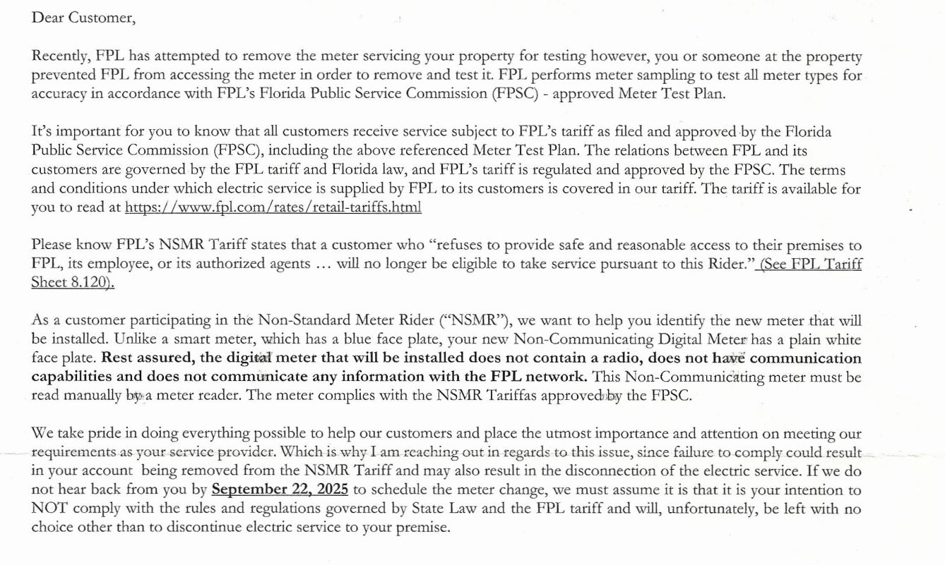 Smart Meter EMF Help and Opt-outs | Here's an example of the letter FPL ...