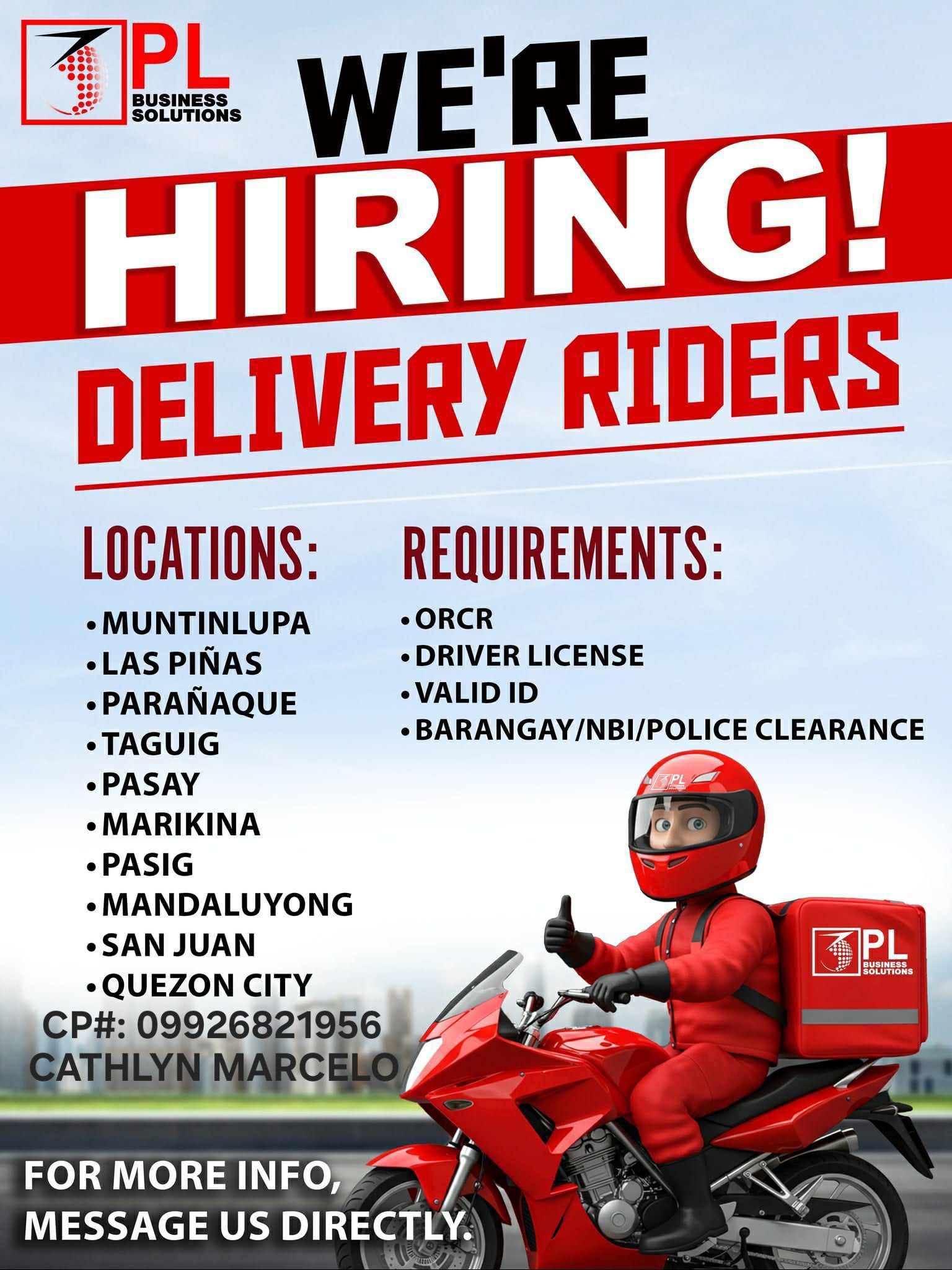 WE ARE HIRING RIDERS 📣📣📣 ️PASIG... - Cathlyn Dela Cruz | Facebook