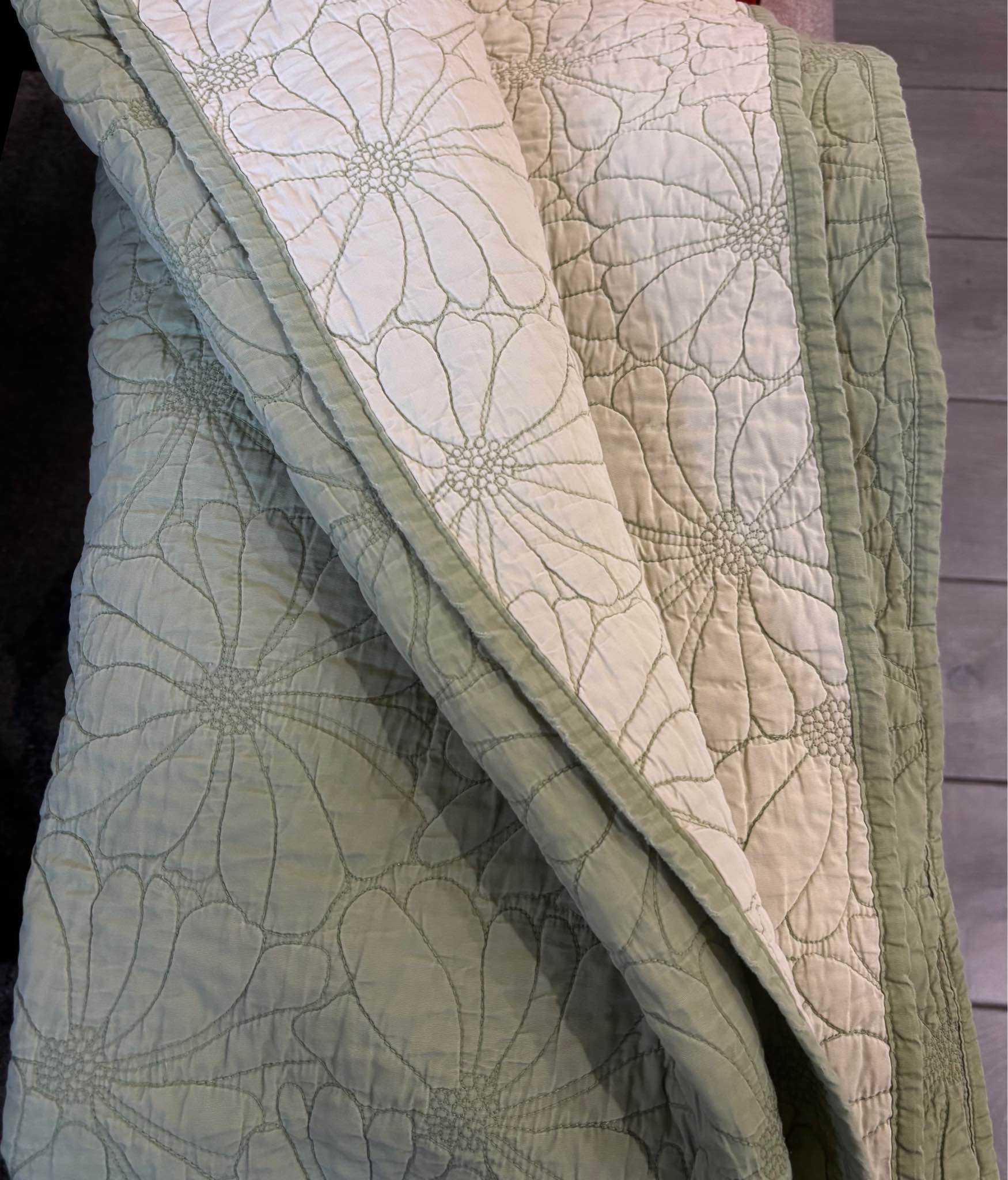 Vintage Springmaid King Quilt Sage Green Daisy Embroidered Bedspread ...