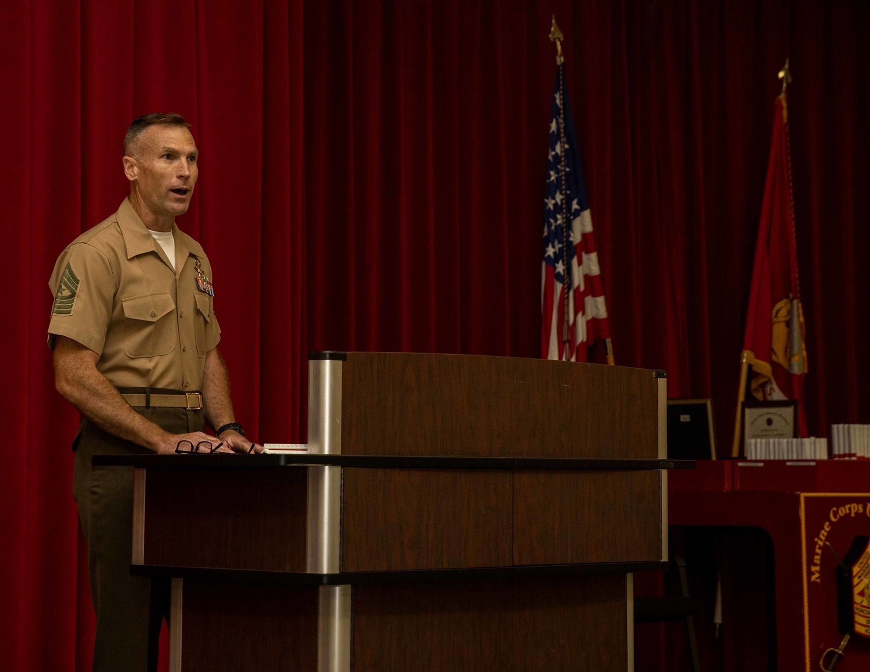 Marine - Sgt. Maj. Christopher Griffith addresses the students of 