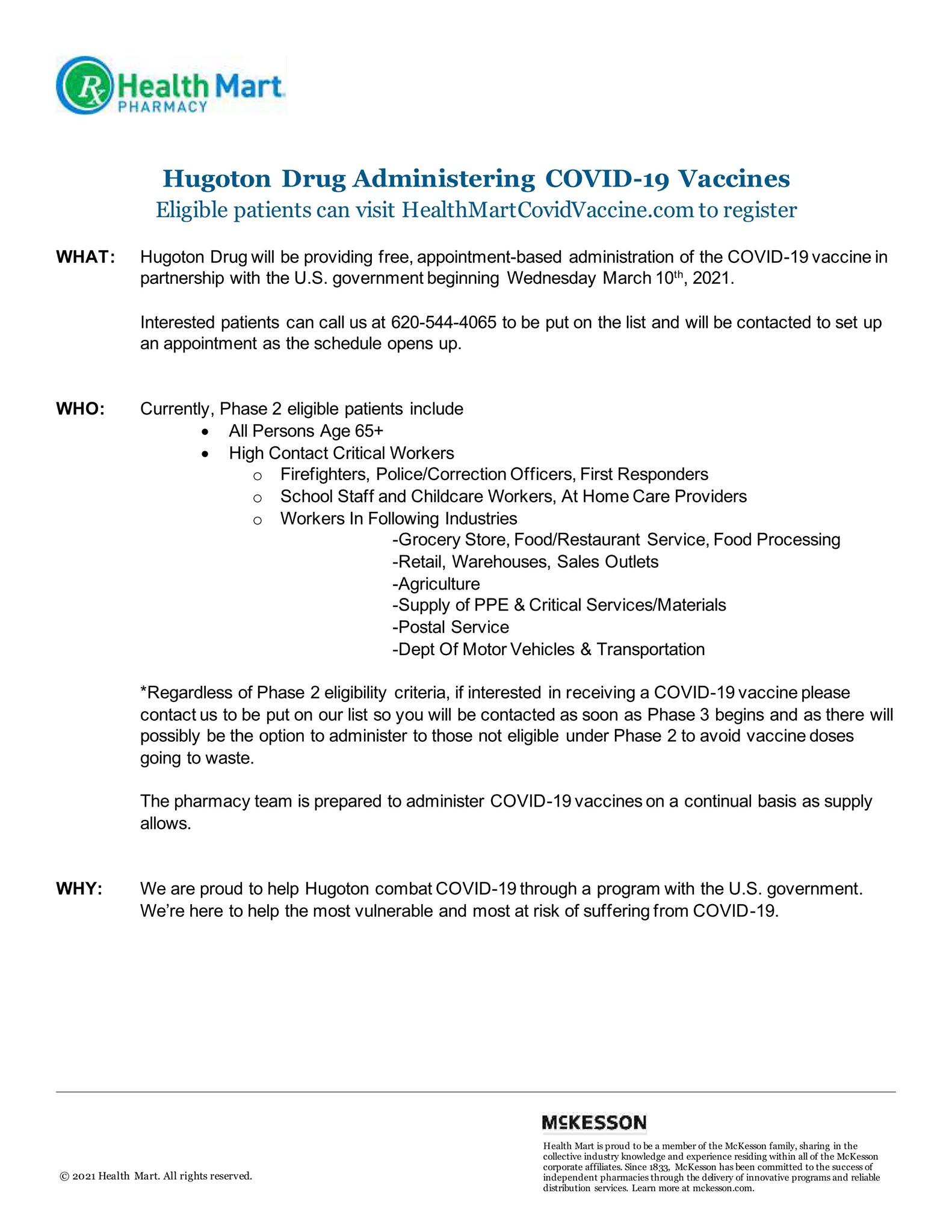 🚨🚨 COVID-19 vaccines available BY... - Hugoton Drug & Gift
