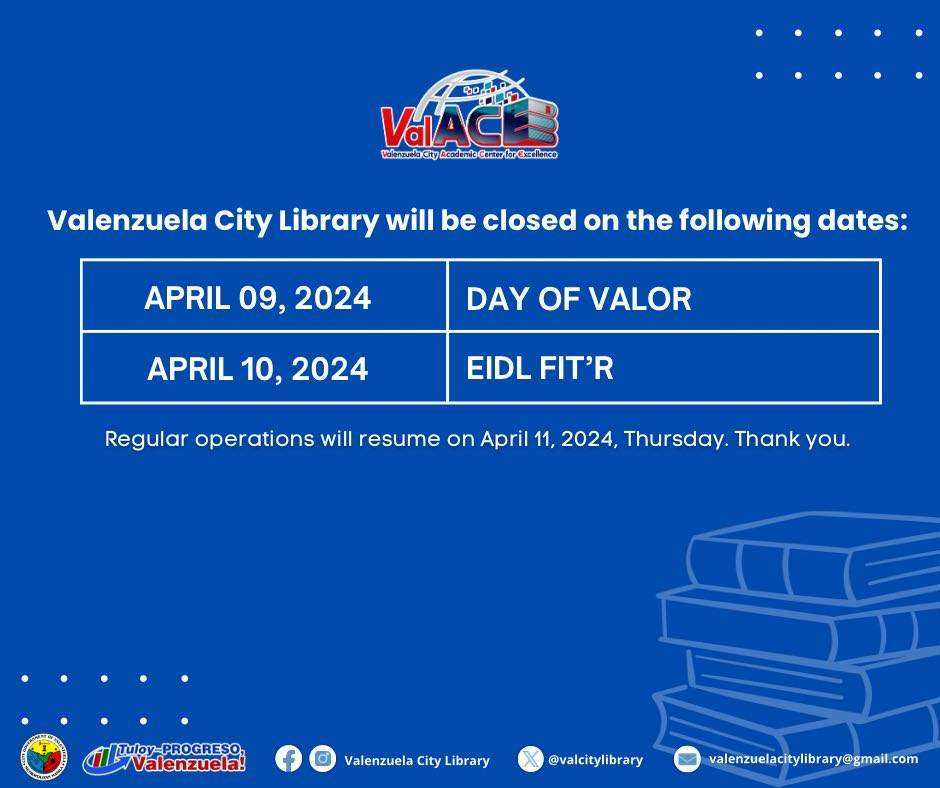 Valenzuela - #Advisory: The Valenzuela City Library (ValACE) will be ...
