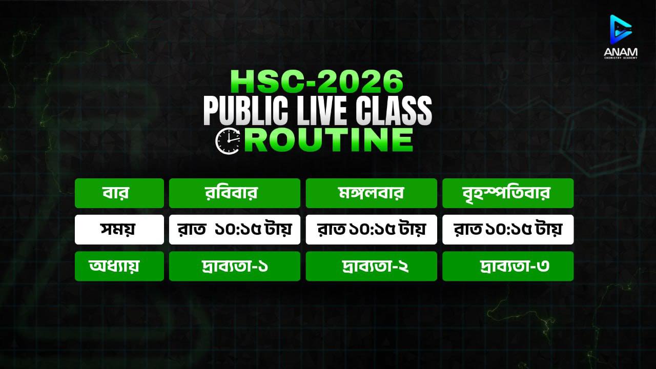 ANAM HSC-2026 2026 HSC- PUBLIC LIVE CLASS CROUTINE বার রবিবার সময় ...