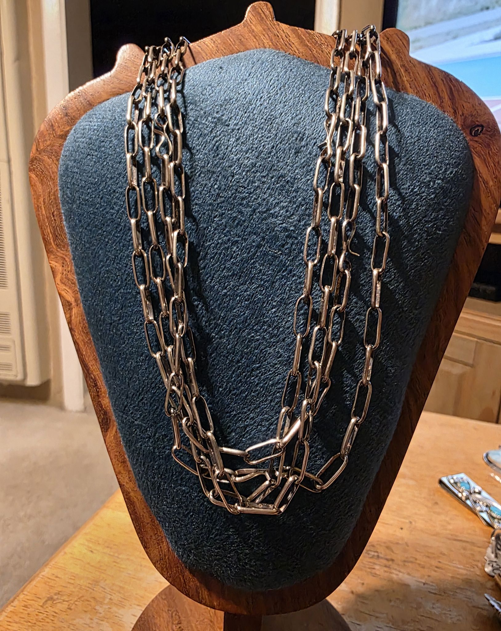 Navajo handmade sterling silver paper clip chain necklace