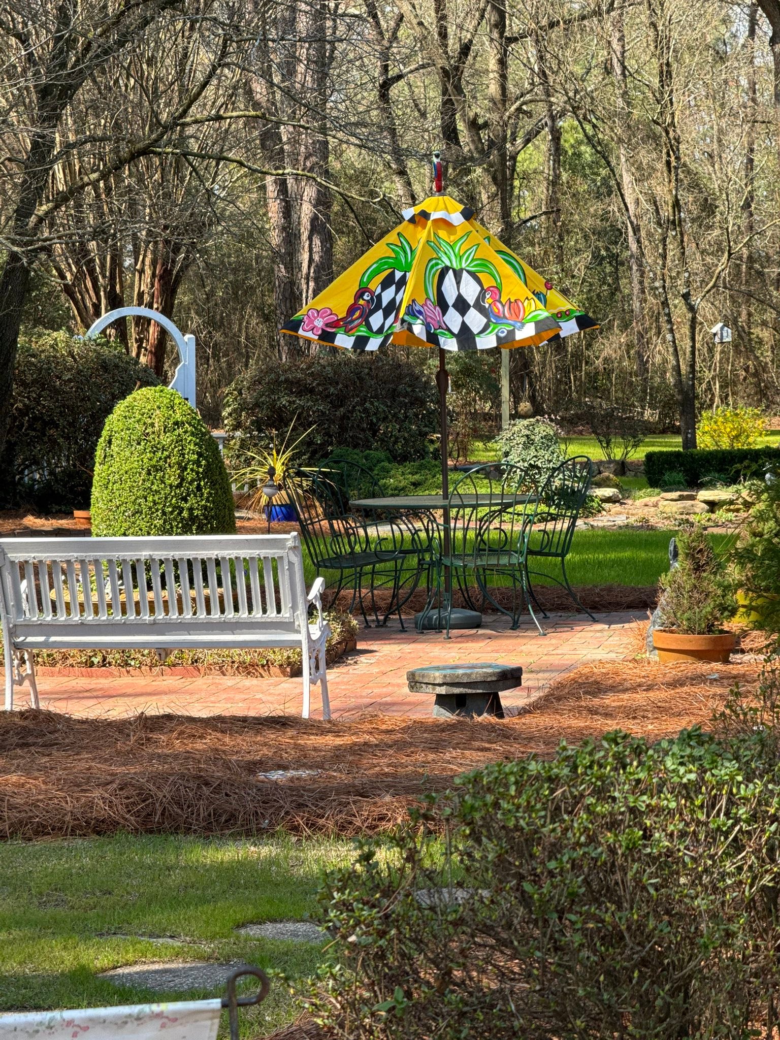 hand painted patio umbrellas Custom Garden Art Umbrella Outdoor Striped Patio Umbrella Yellow