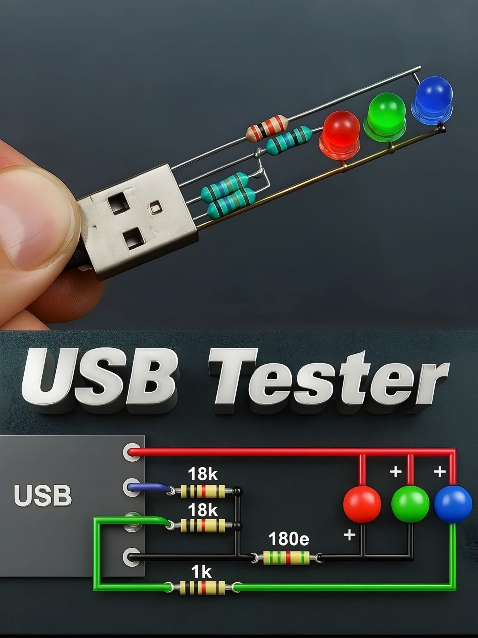 usbテスト Basic USB Voltage Tester Circuit” USB Tester USB 18k ۱۱ 18k . + +