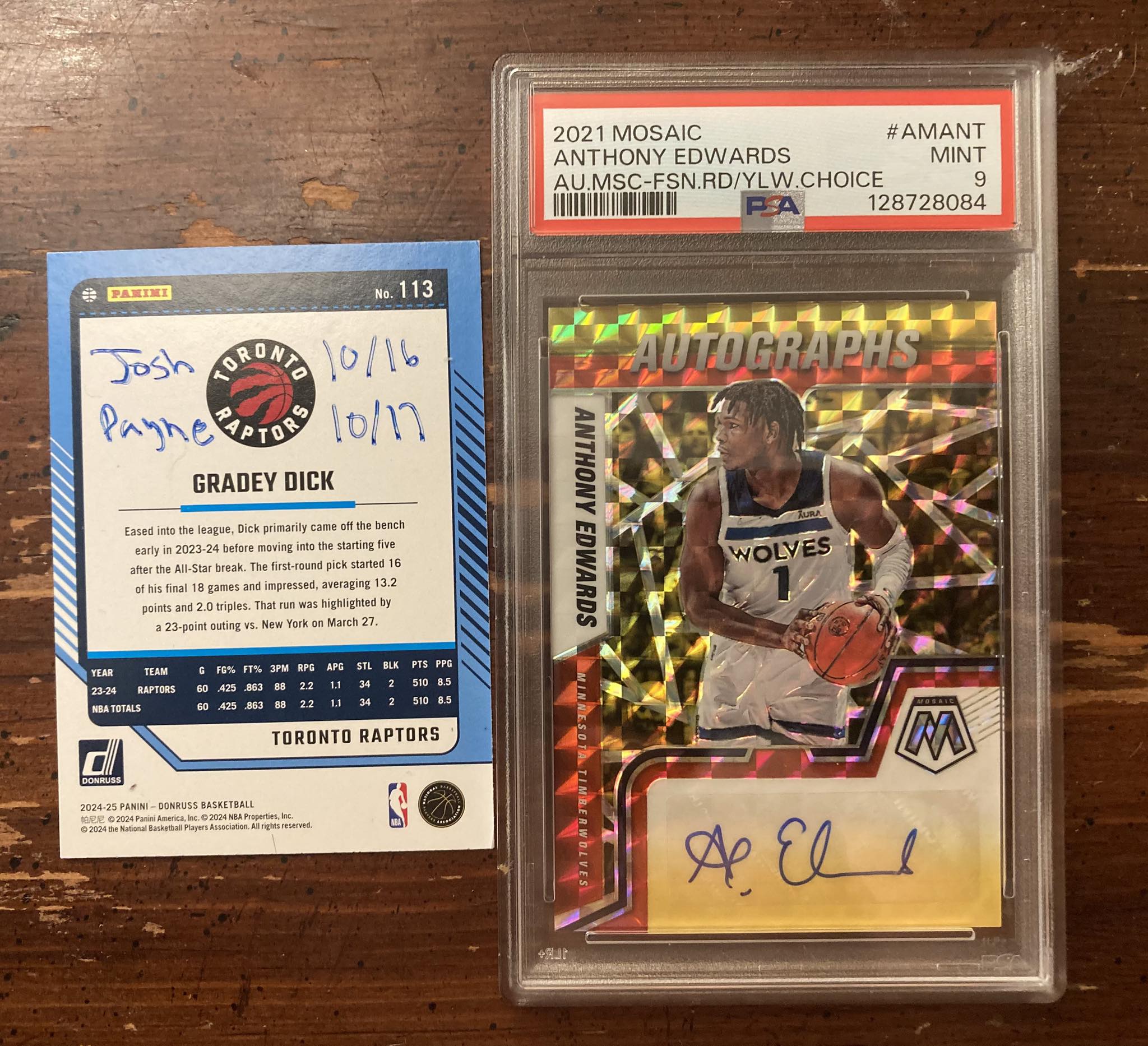 Anthony Edwards 2021 Mosaic Red/Yellow Choice Auto PSA 9 $380 Only 