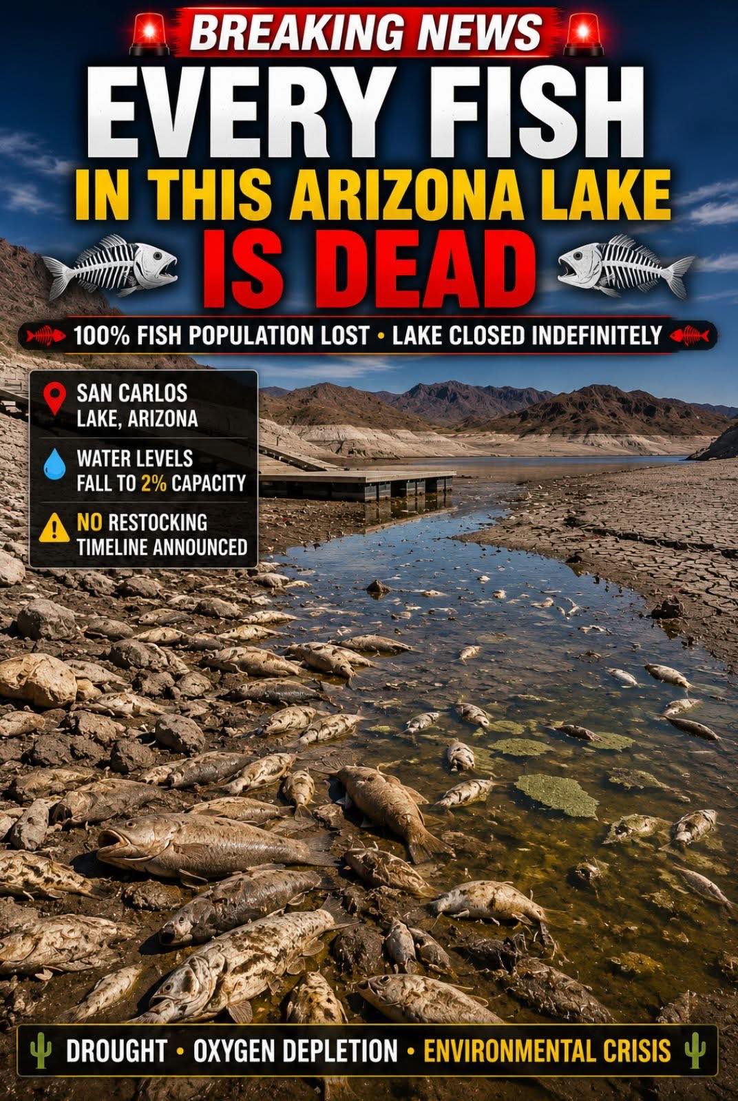 A popular lake in Arizona has closed after all of the fish have