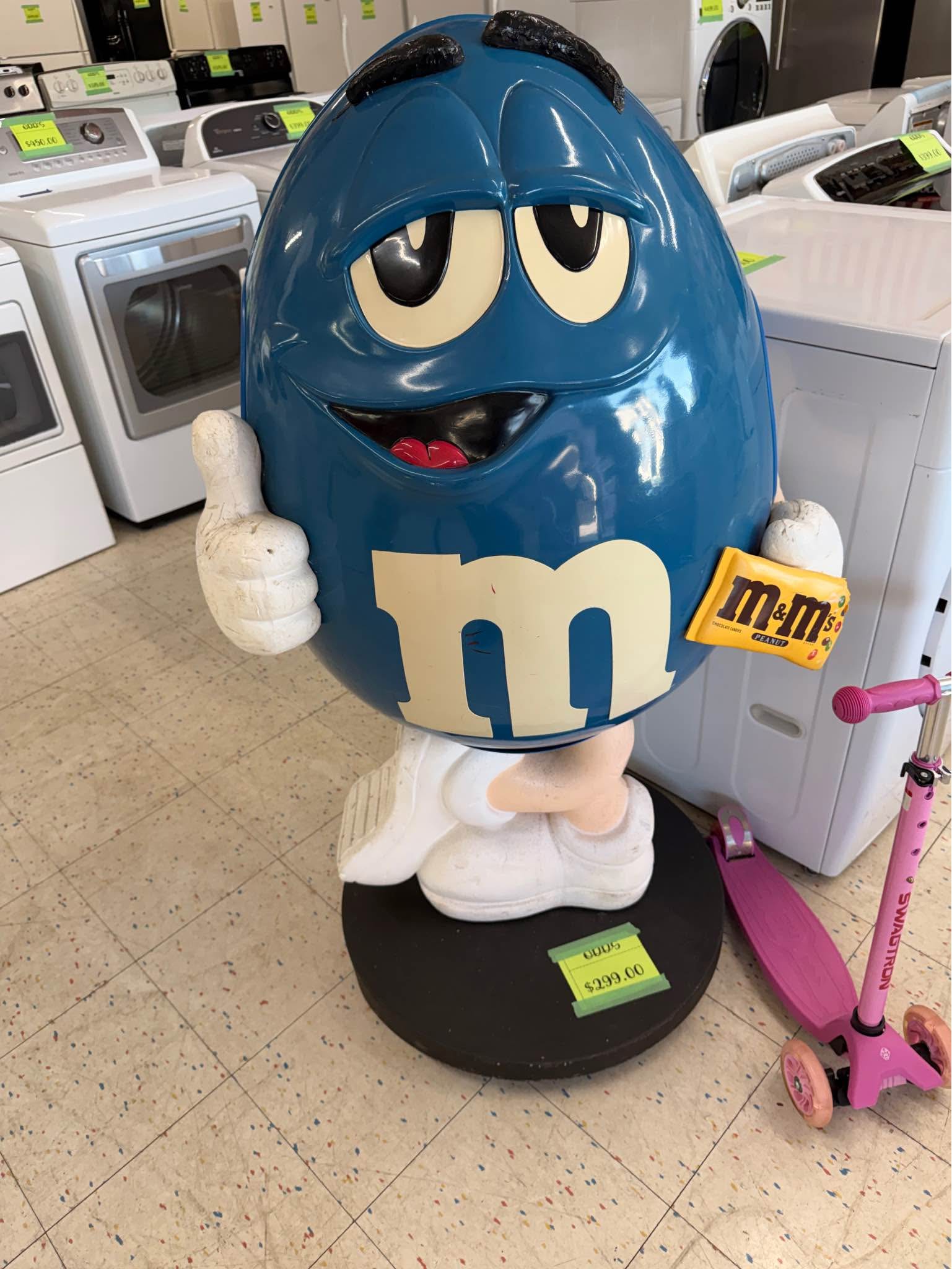 LifeSized Blue M&M Figure Store Display Holding M&M Bag with