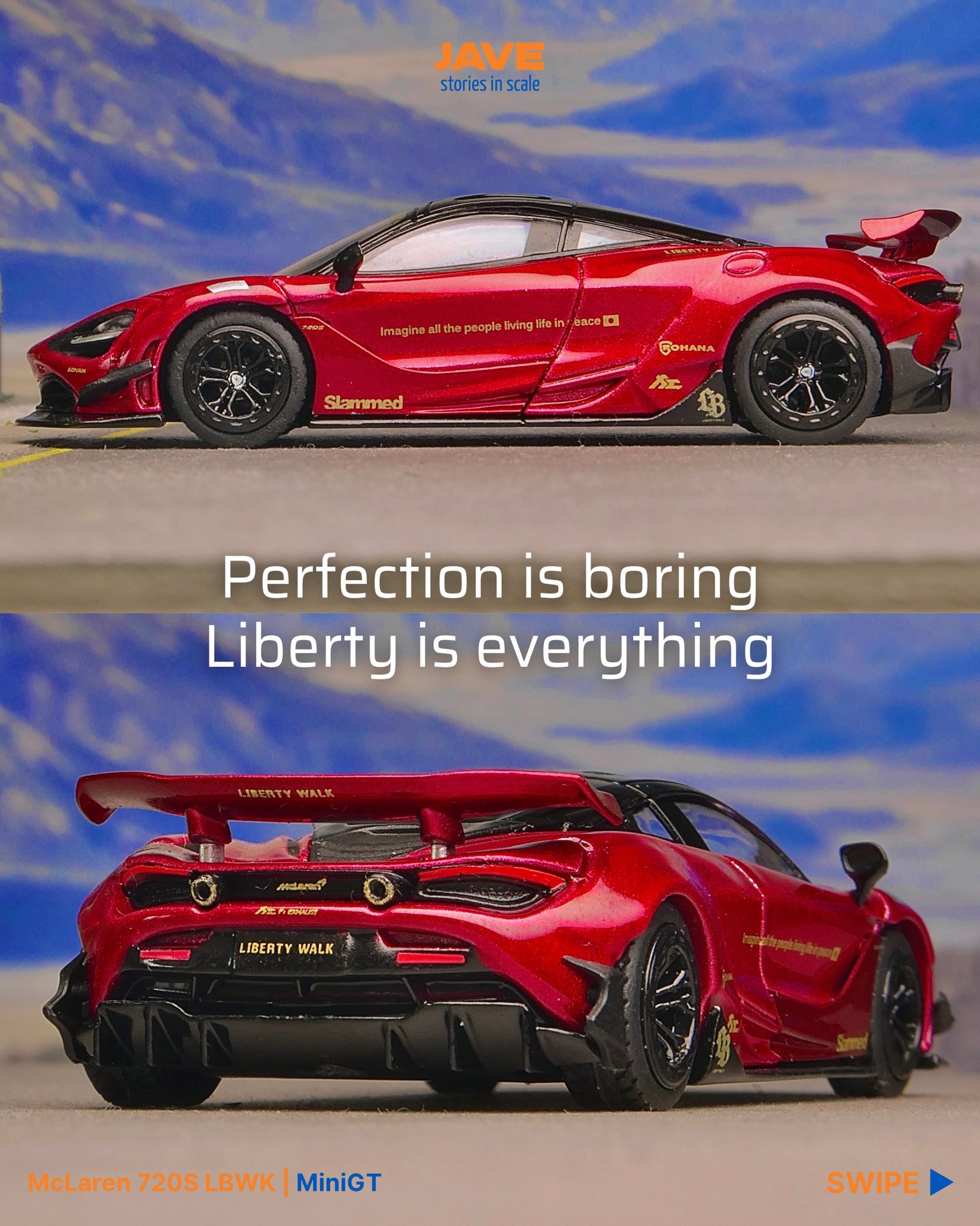 Liberty Walk's gem red McLaren 720s in 1:64 scale