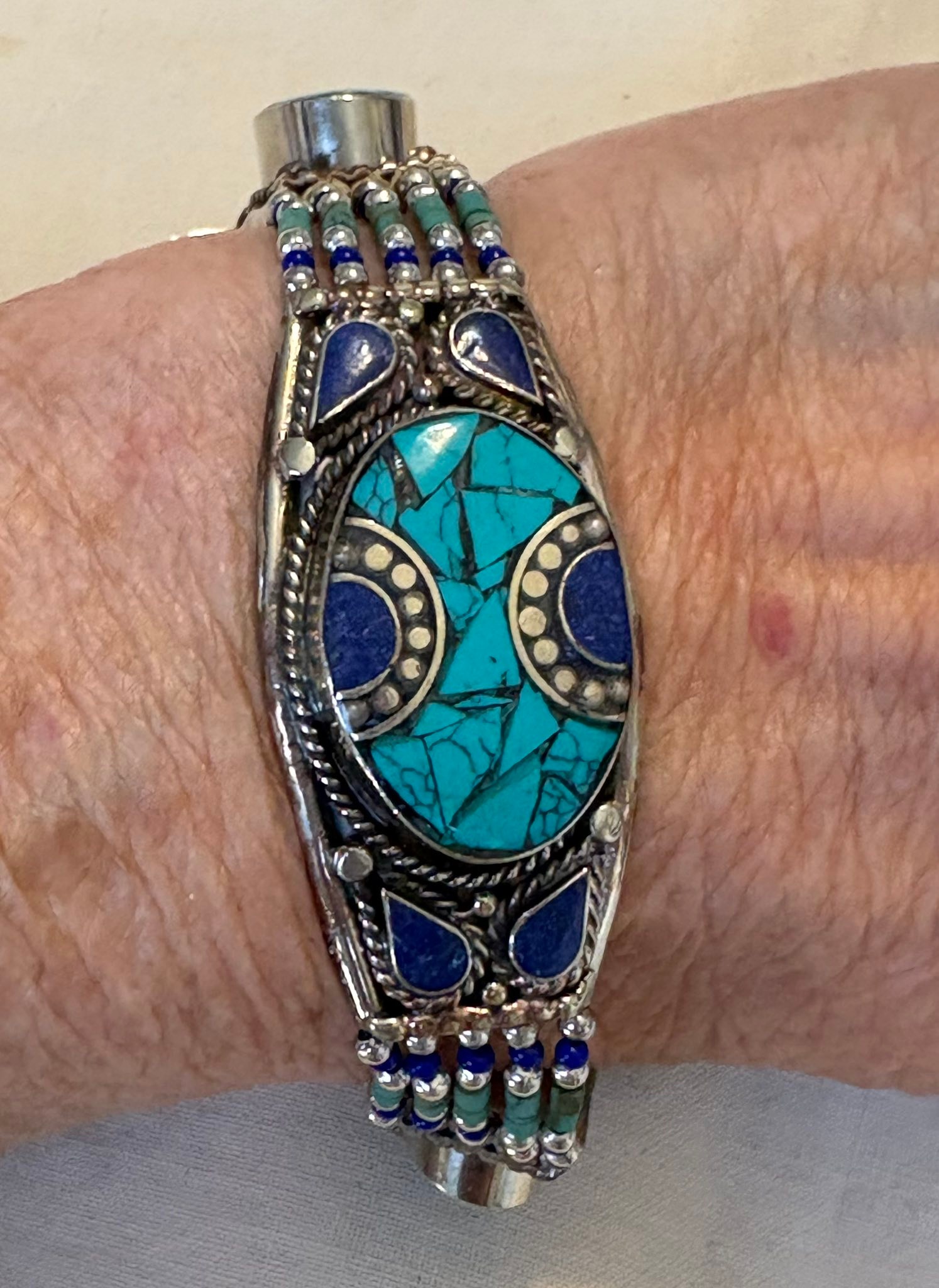 Tibetan Turquoise and Blue Lapis Bracelet for Sale