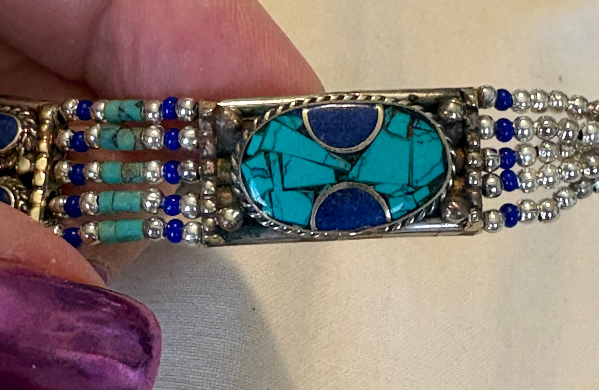 Tibetan Turquoise and Blue Lapis Bracelet for Sale