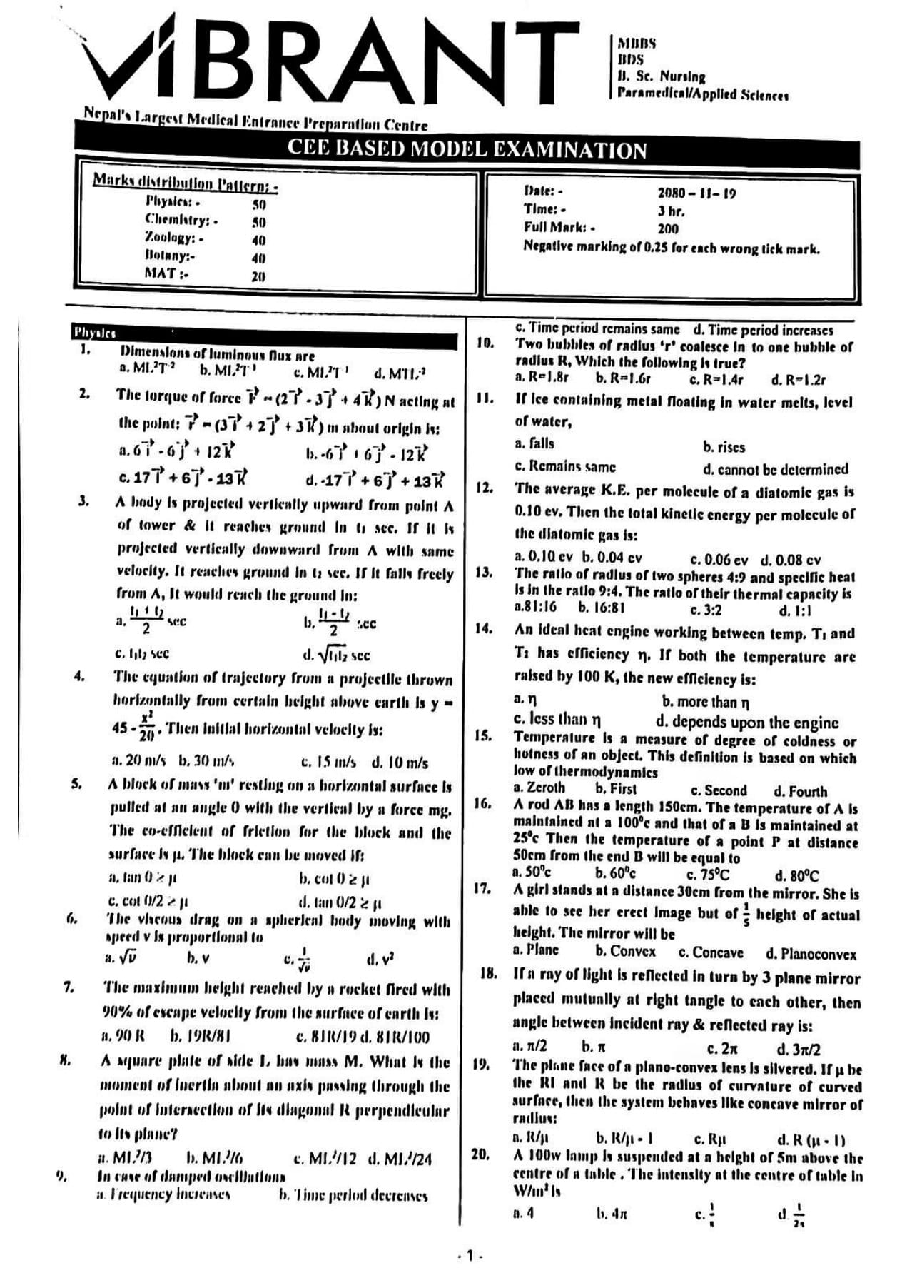 Note Library - VIBRANT MBBS CEE based model examination...