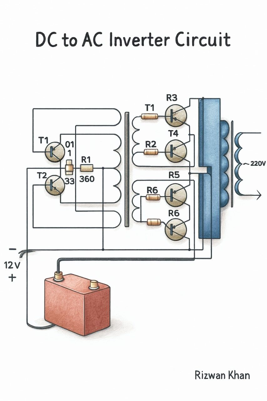 Rizwan - Input Voltage: 12V DC (from a battery) Output Voltage: ~220V ...