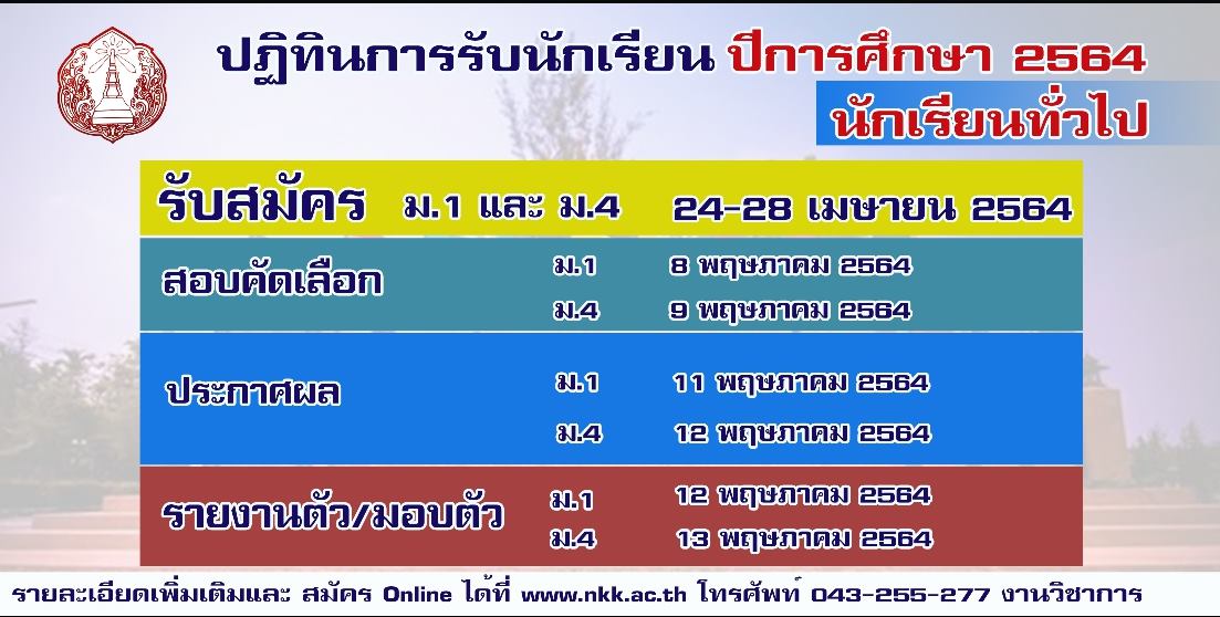 โรงเรียนนครขอนแก่น - ประกาศกำหนดการรับสมัครนักเรียนปีการศึกษา 2564 ...