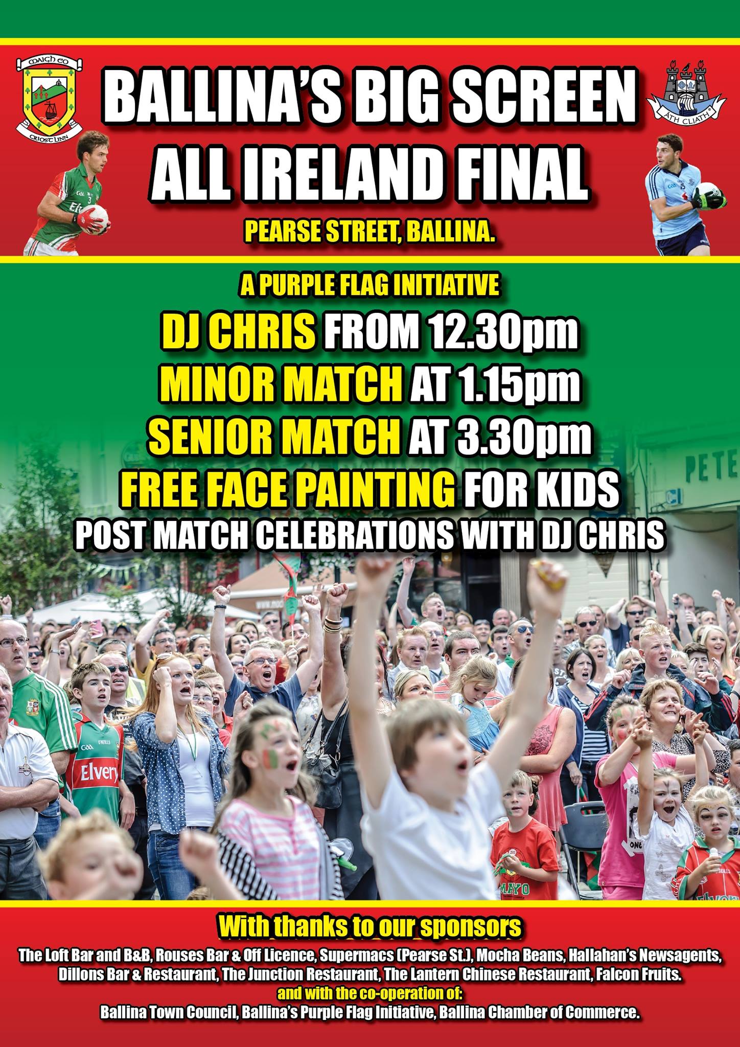 BALLINAs ALL Ireland FINAL BIG Screen.-A Purple FLAG Initiative