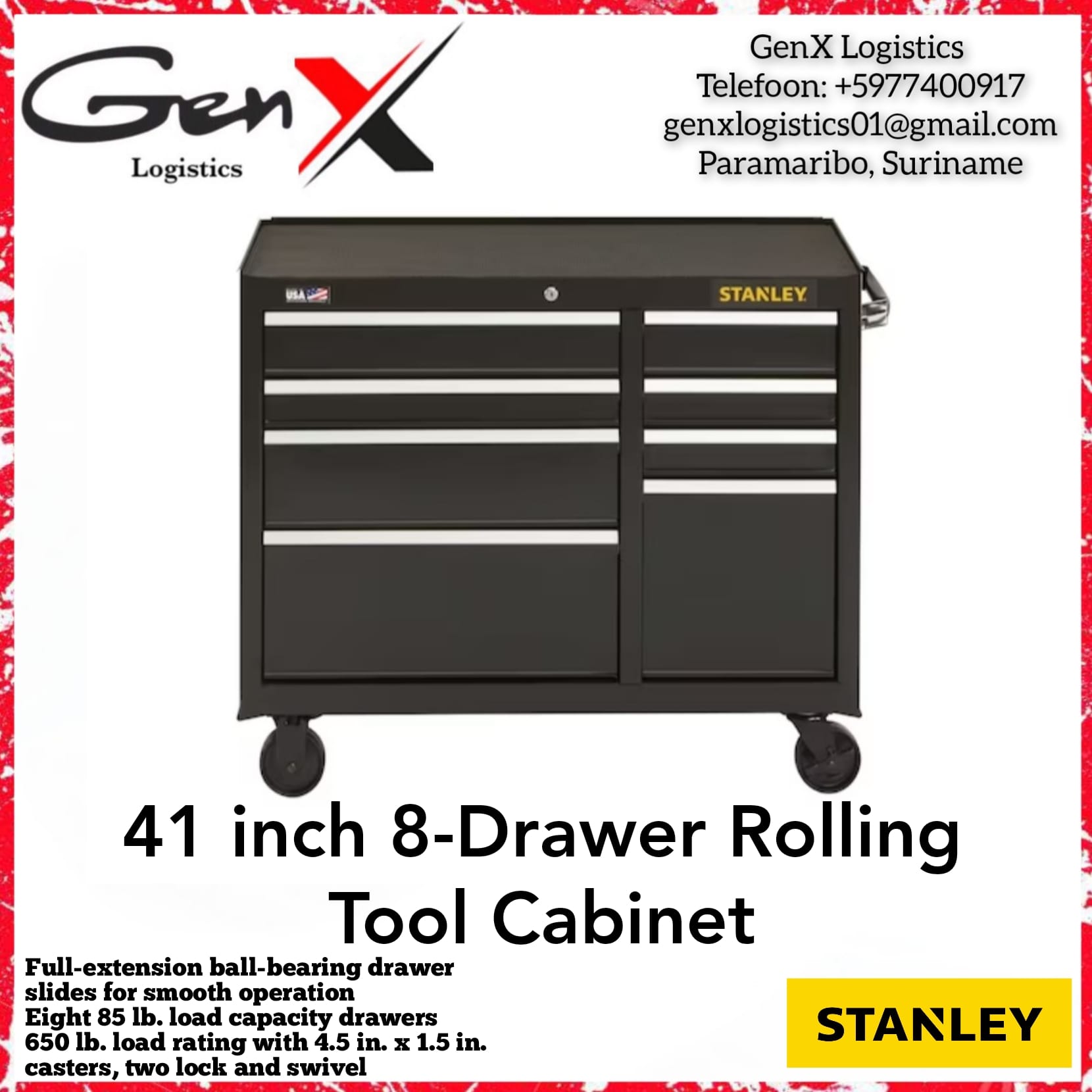 GenX - 41 in W 8-Drawer Rolling Tool Cabinet The 41-inch wide 8-Drawer ...