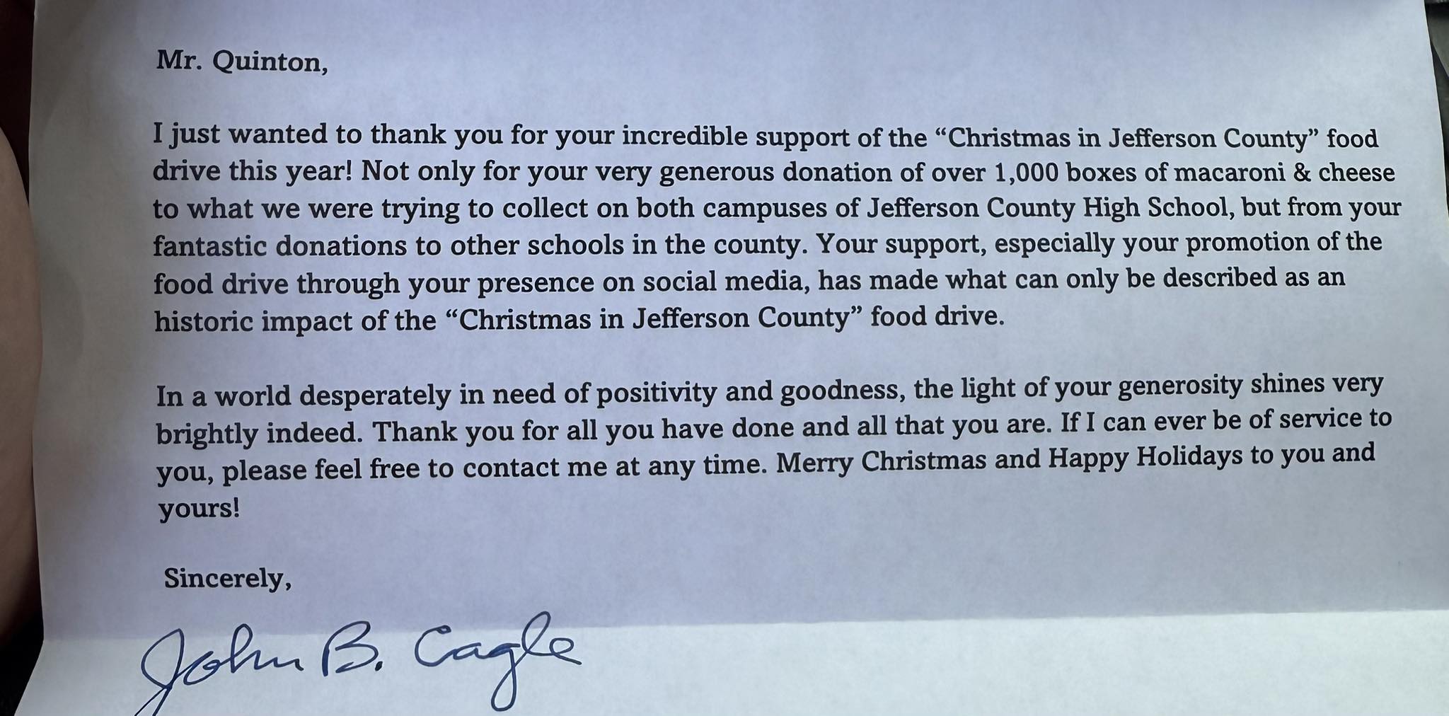 I got this letter from the high school assistant principal today