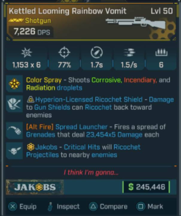 Borderlands 4 – 'WATTS 4 DINNER' Shield – 100% Gun DMG/Siphon – PS5/XBOX/PC