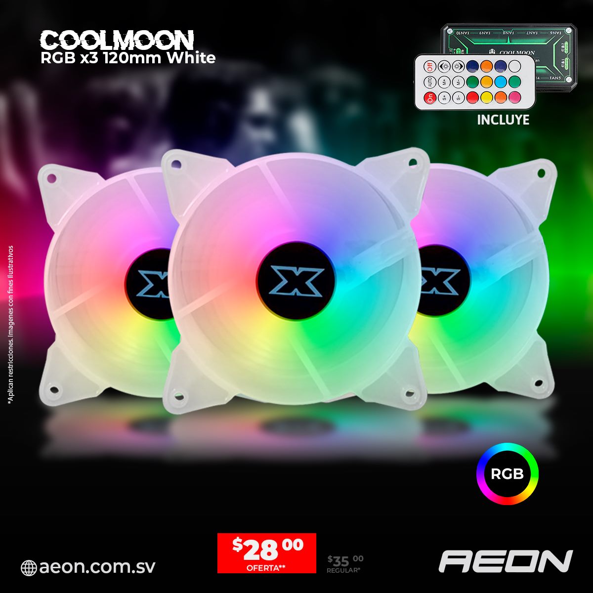 Kit´s de ventiladores COOLMON RGB 3... - Aeon Computadoras | Facebook