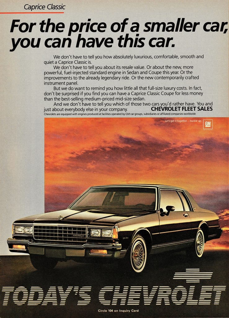 1985 Chevrolet Caprice Classic Coupe Advertisement