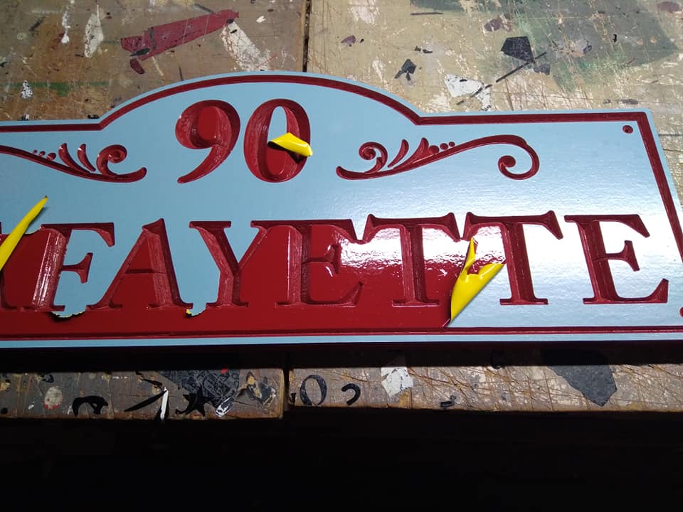 Shabtown Signs - We use a paint mask to paint lettering on...