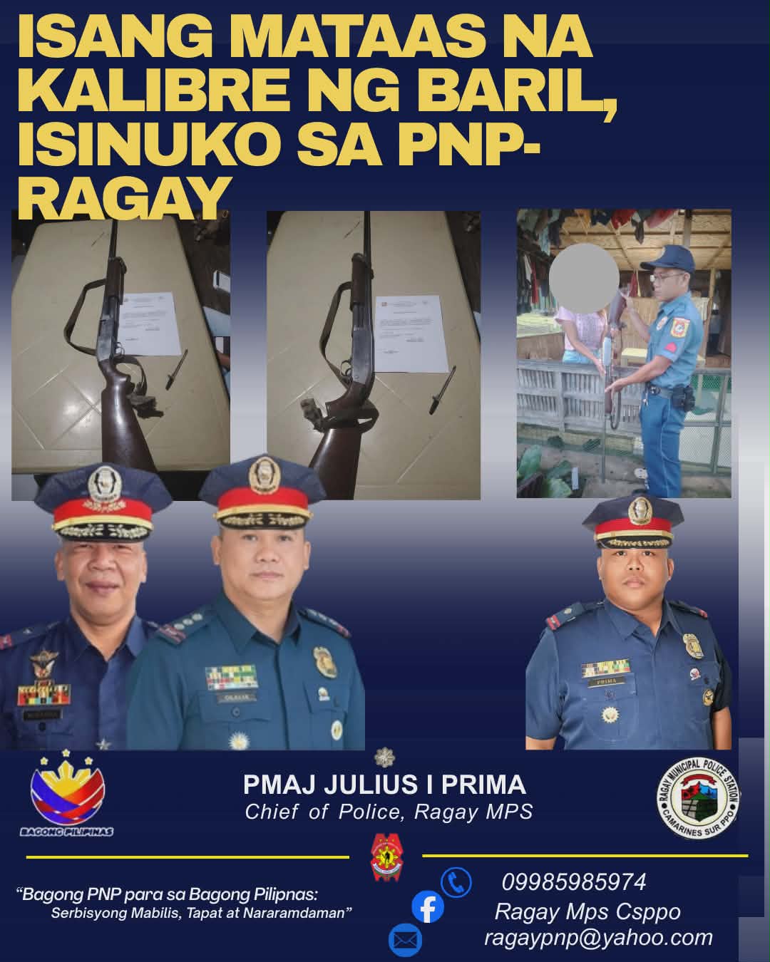 Ragay - Isang Mataas na Kalibre ng Baril, Isinuko sa PNP Ragay Ragay ...