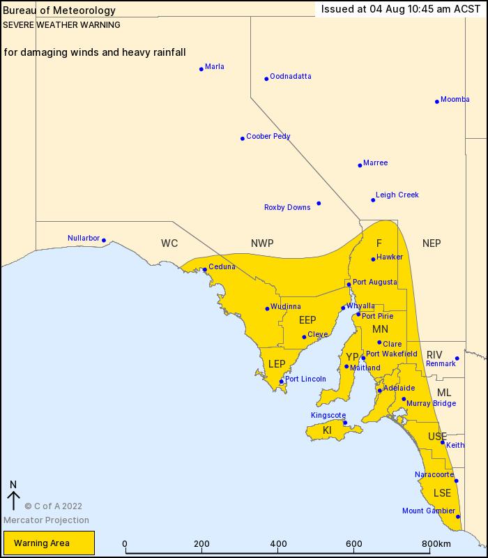 SA - Severe Weather Warning for DAMAGING WINDS and HEAVY RAINFALL for ...