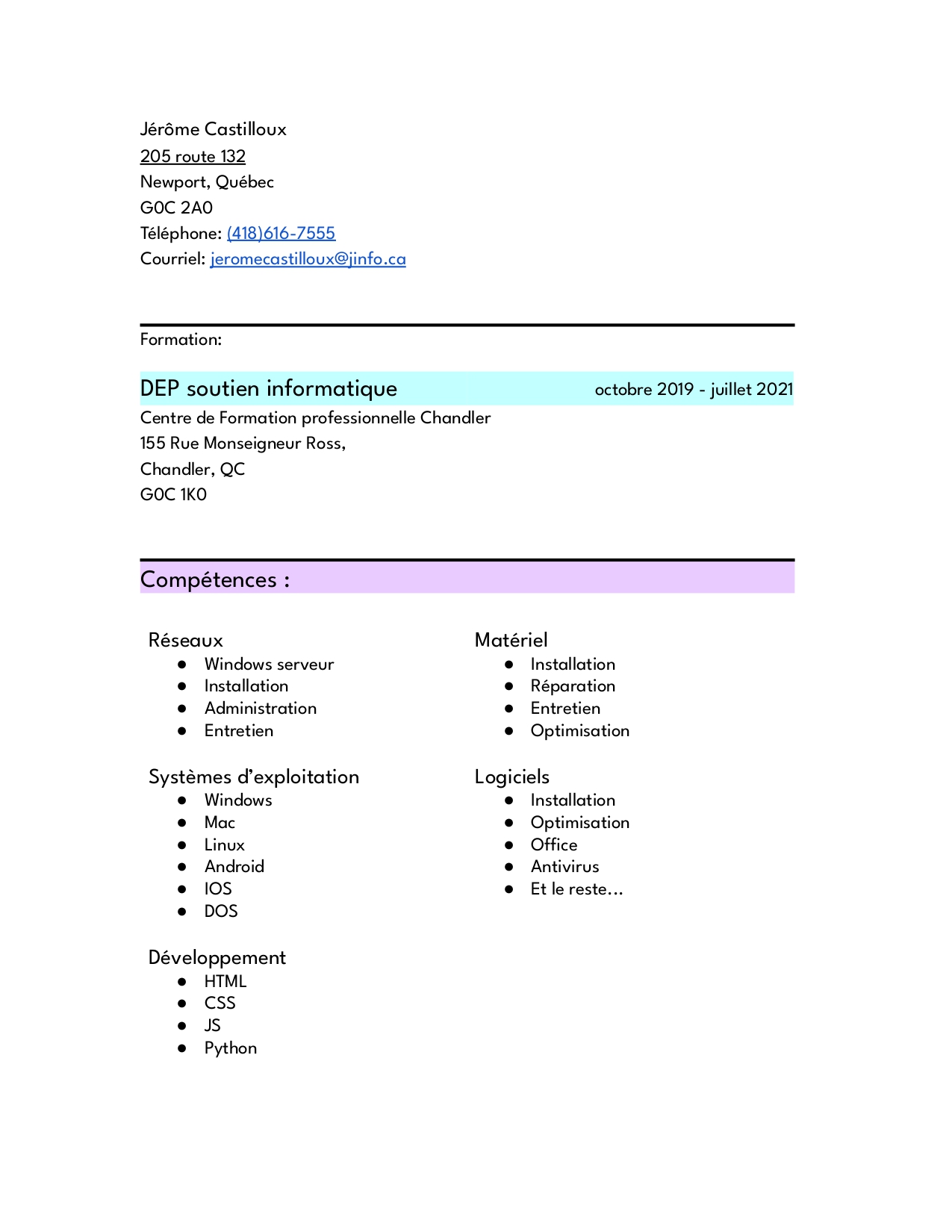 Jérôme Castilloux Informatique | Chandler QC